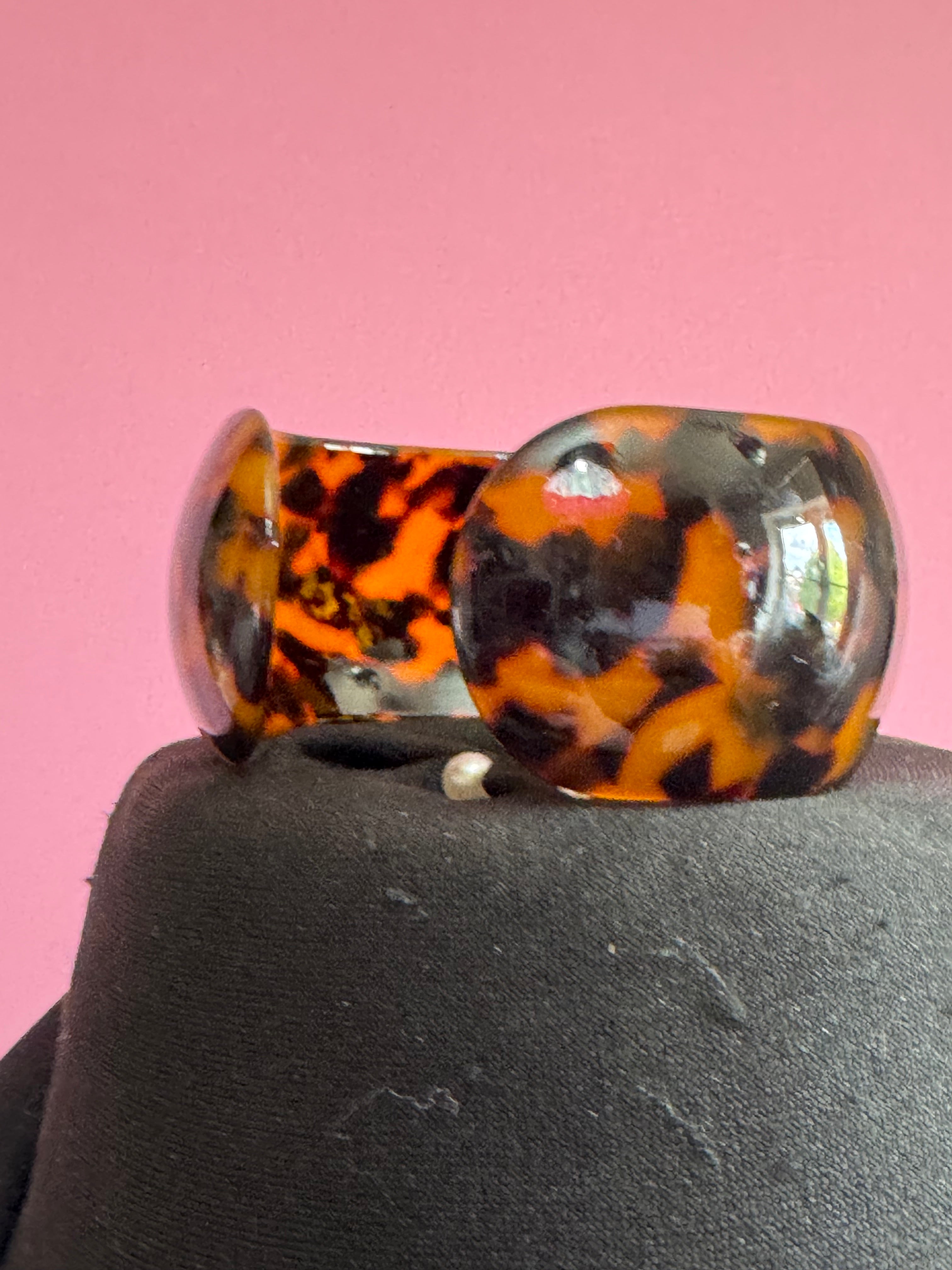 Wide acrylic brown faux tortoiseshell open cuff bangle bracelet