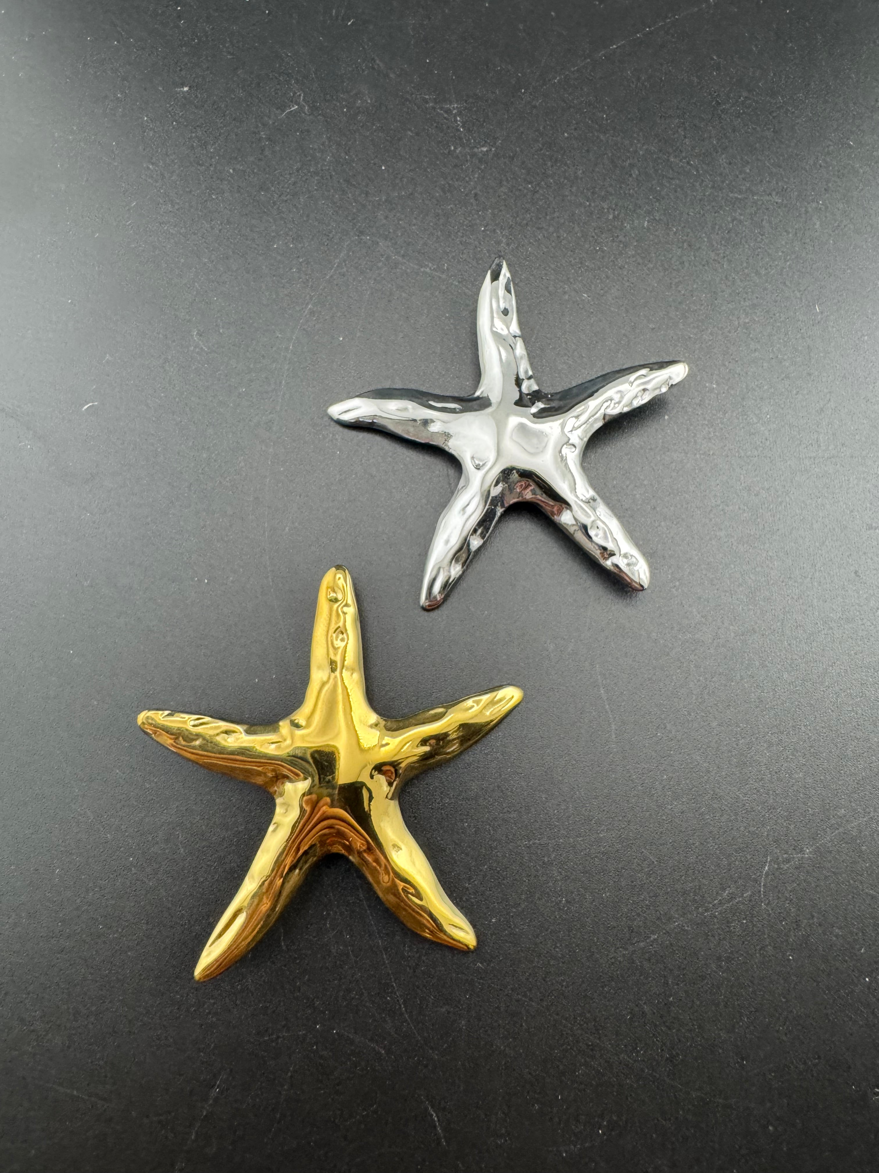 Big starfish brooch in gold or silver, nautical jewellery