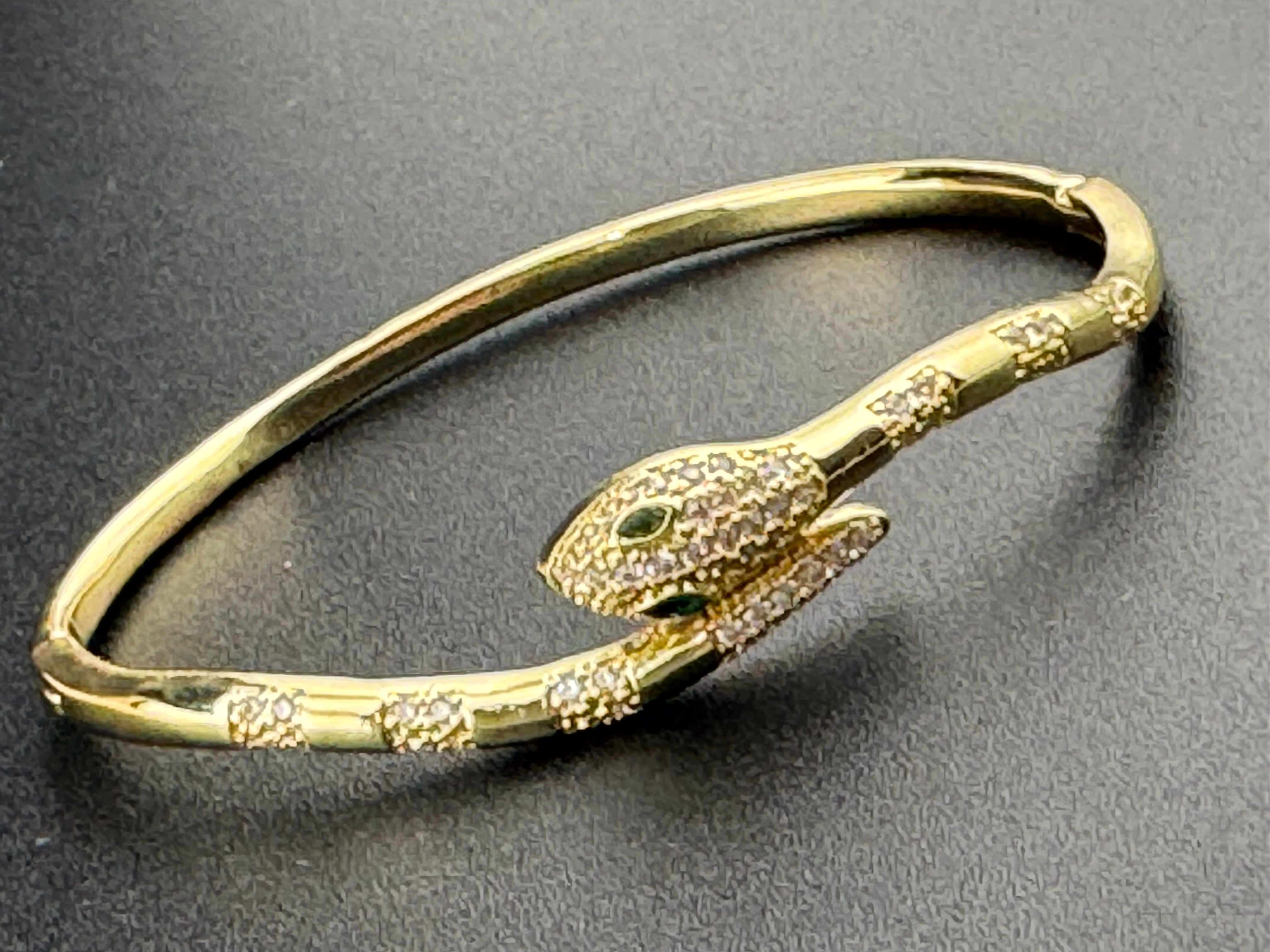 Hinged Gold plated CZ crystal diamanté snake bangle bracelet