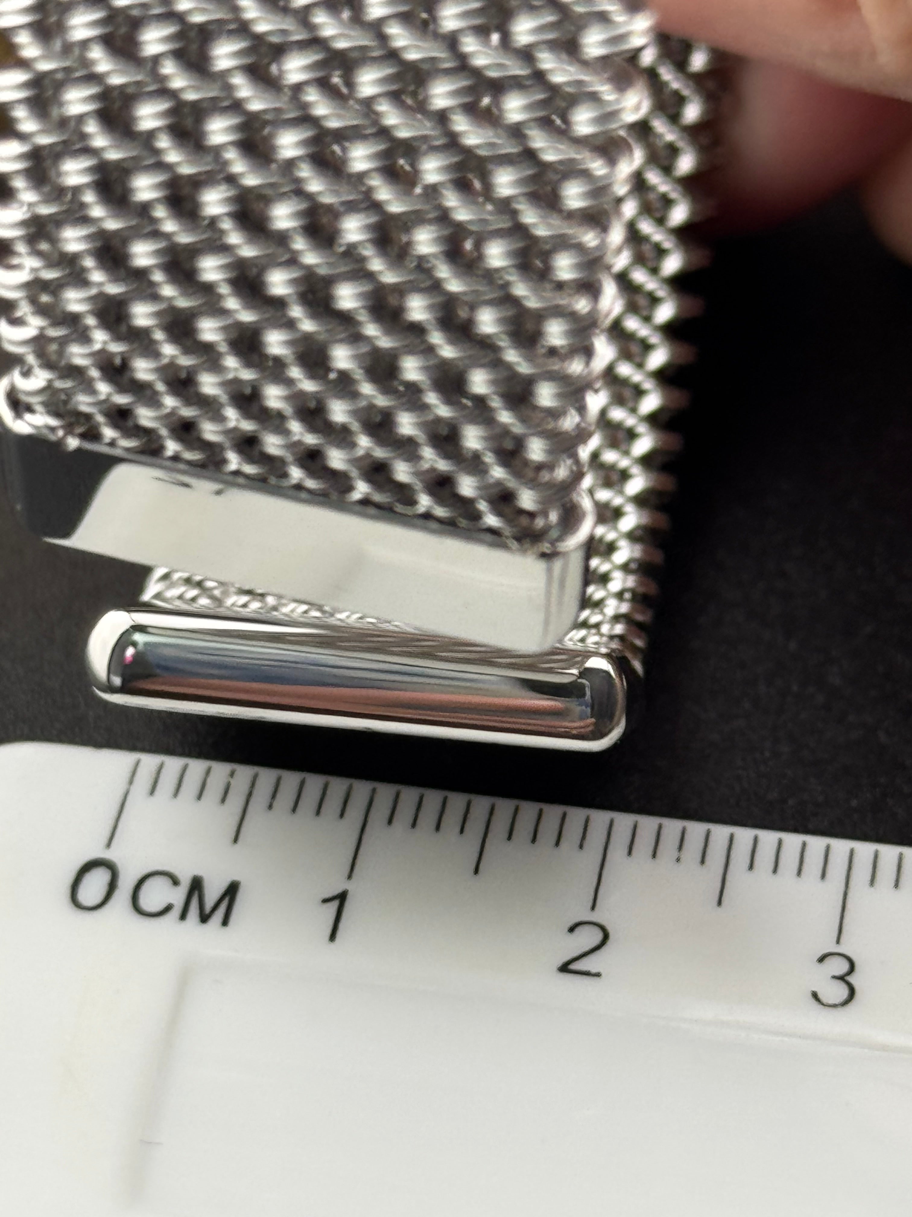 Wide silver toned mesh link open bangle bracelet vintage style