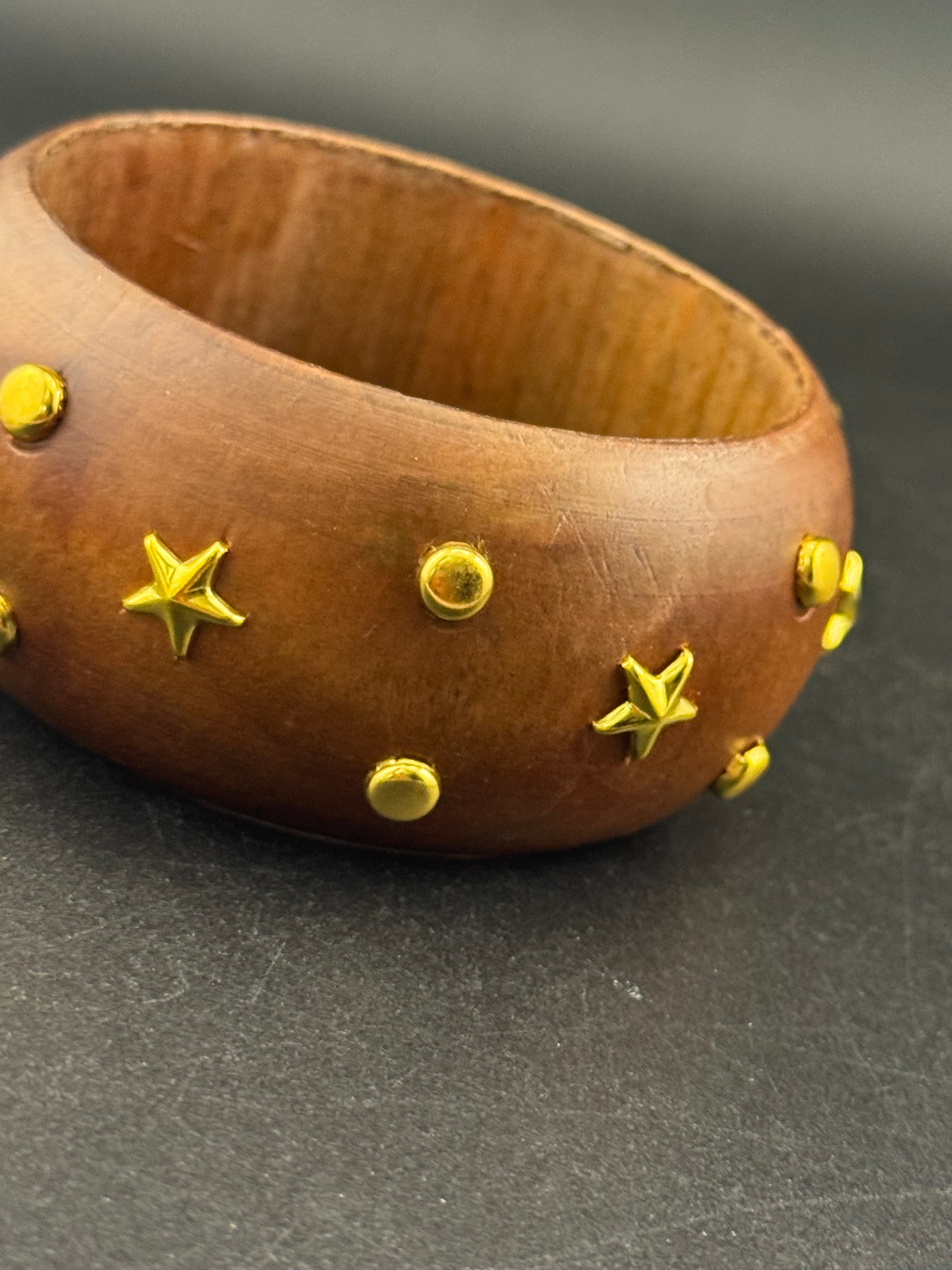 Oversized wide designed star and stud wooden bangle