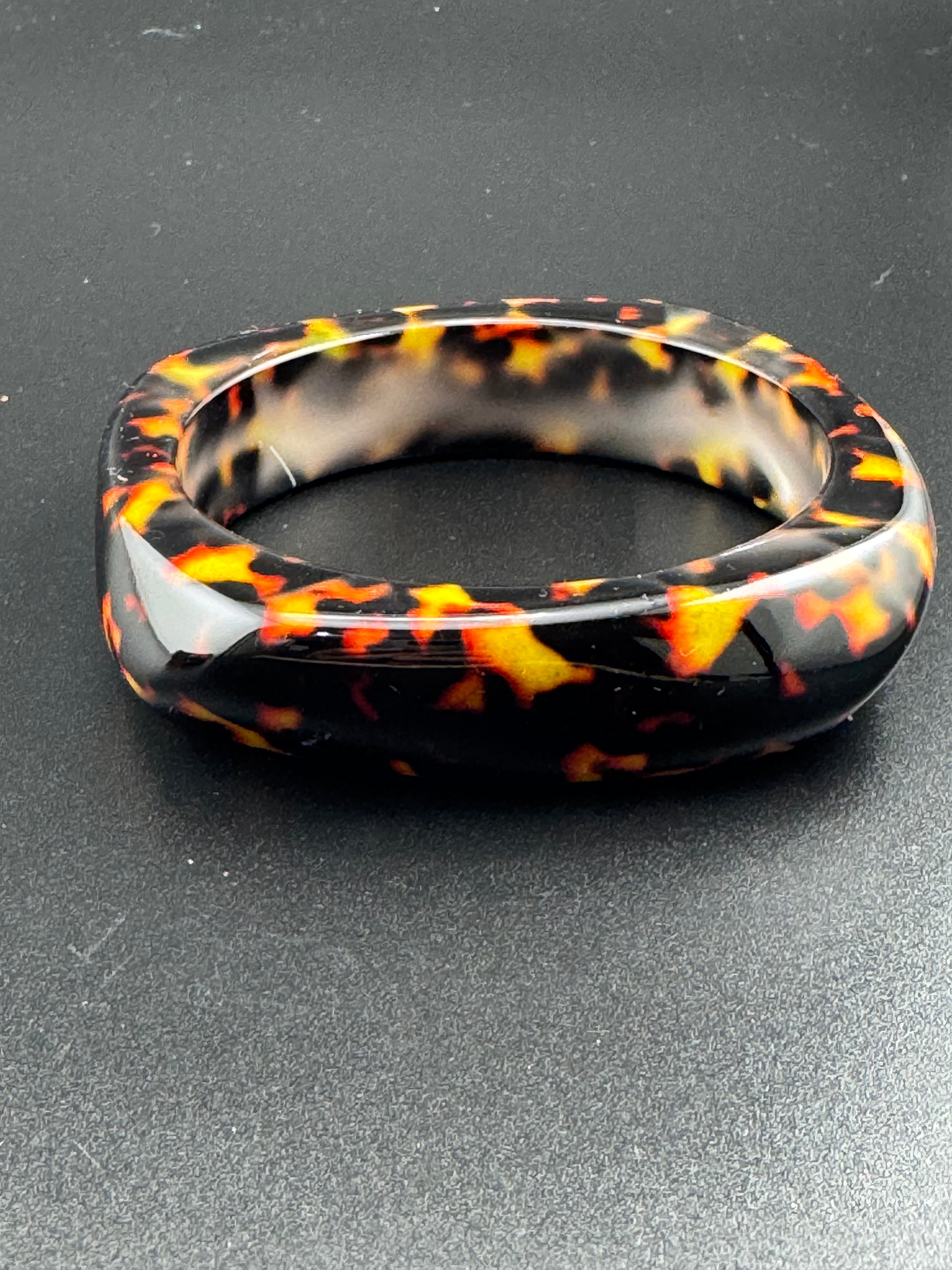 Wide acrylic brown faux tortoiseshell bangle bracelet, leopard print abstract geometric