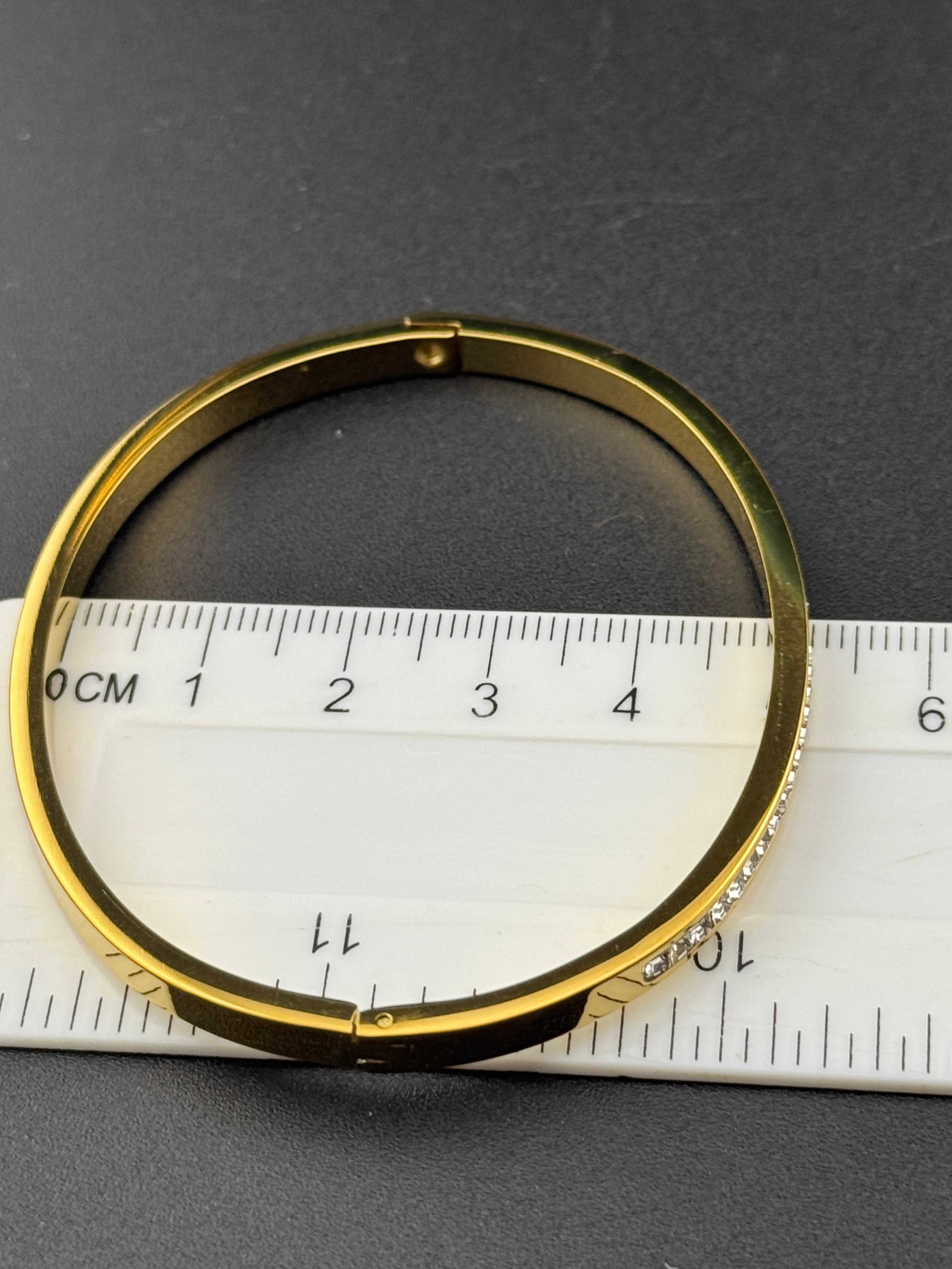 Gold plated high end square channel set clear CZ Crystal hinged clamper bangle bracelet