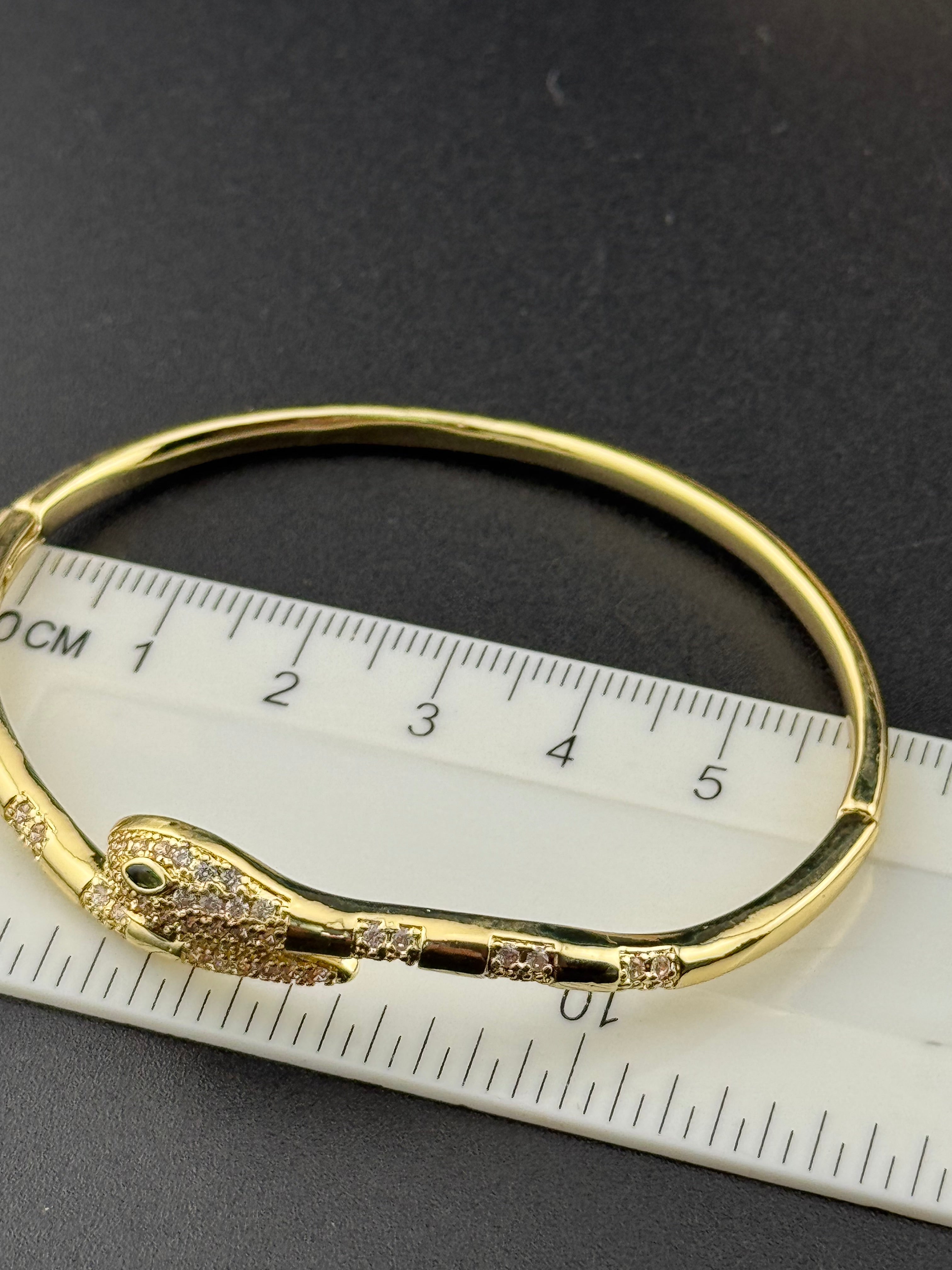Hinged Gold plated CZ crystal diamanté snake bangle bracelet