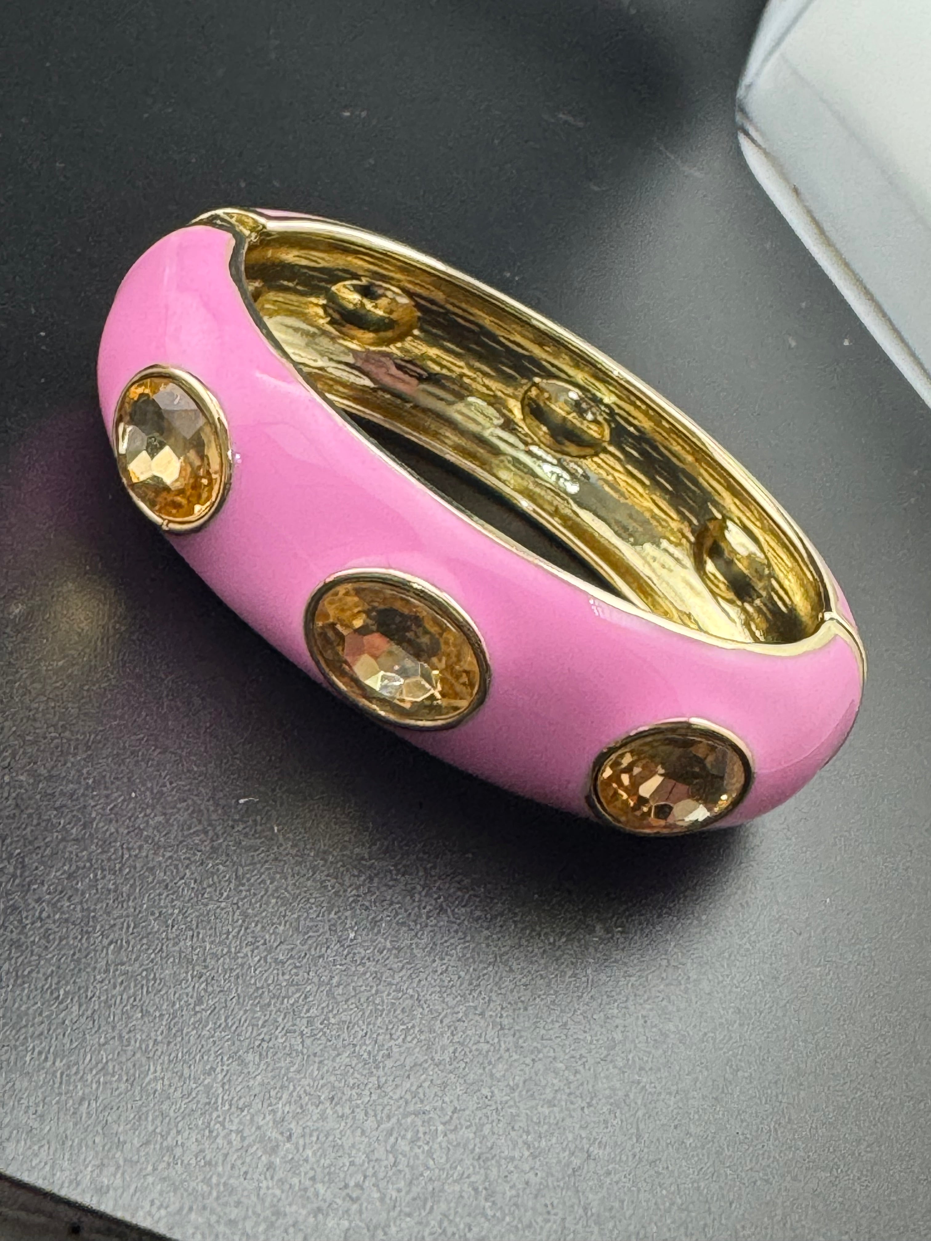 Pink enamel topaz Crystal clamper Bangle