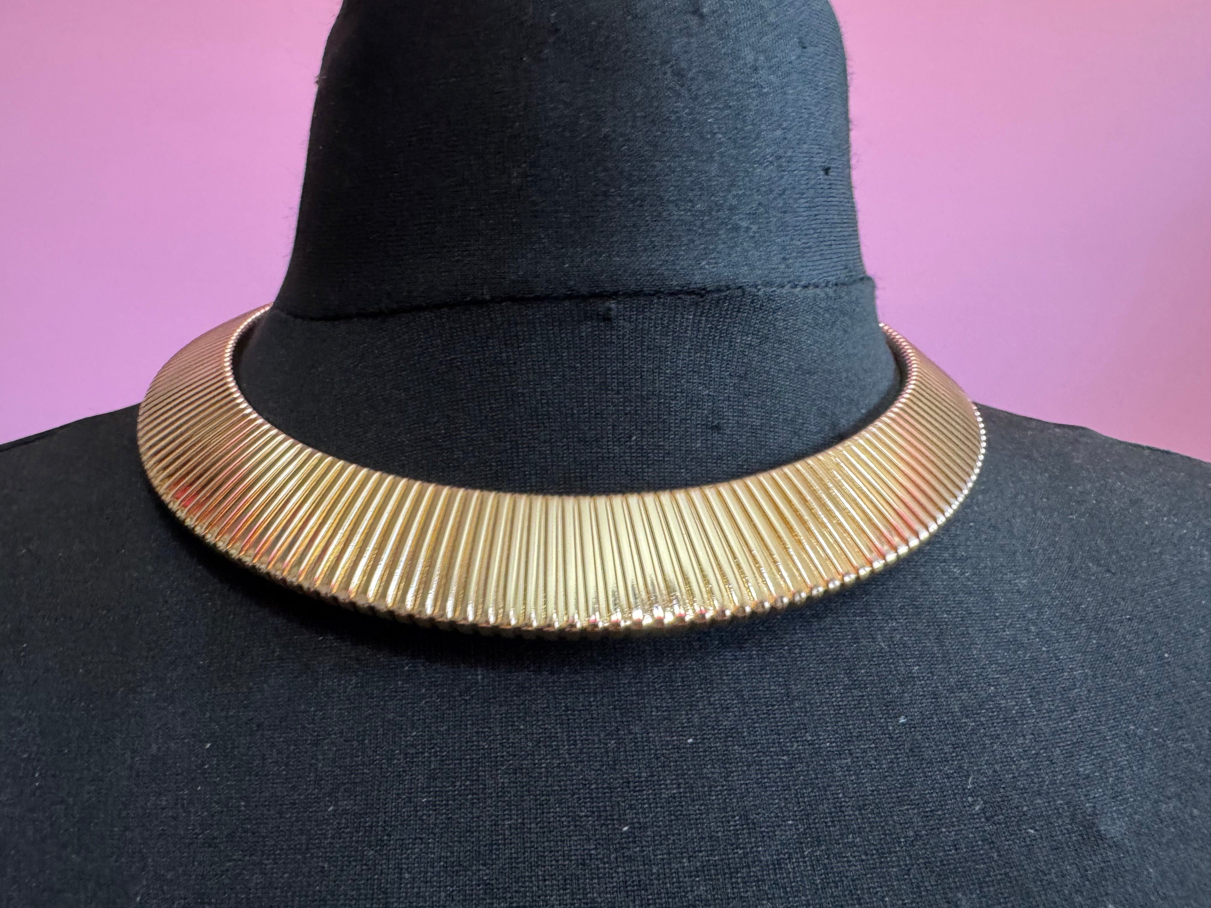 Gold wide omega choker necklace, classic fashion statement necklace