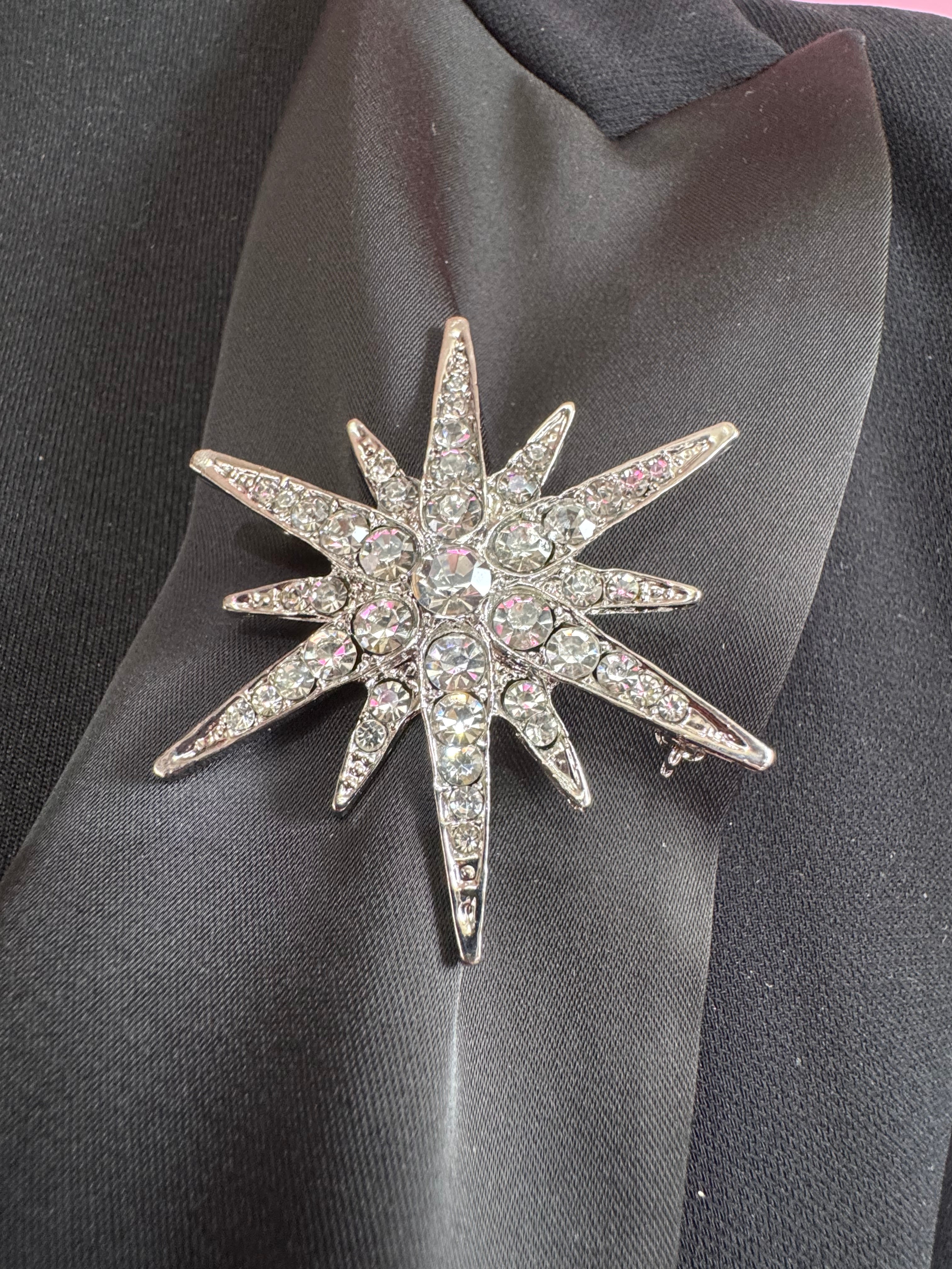 Large silver and clear diamanté combination star brooch and pendant