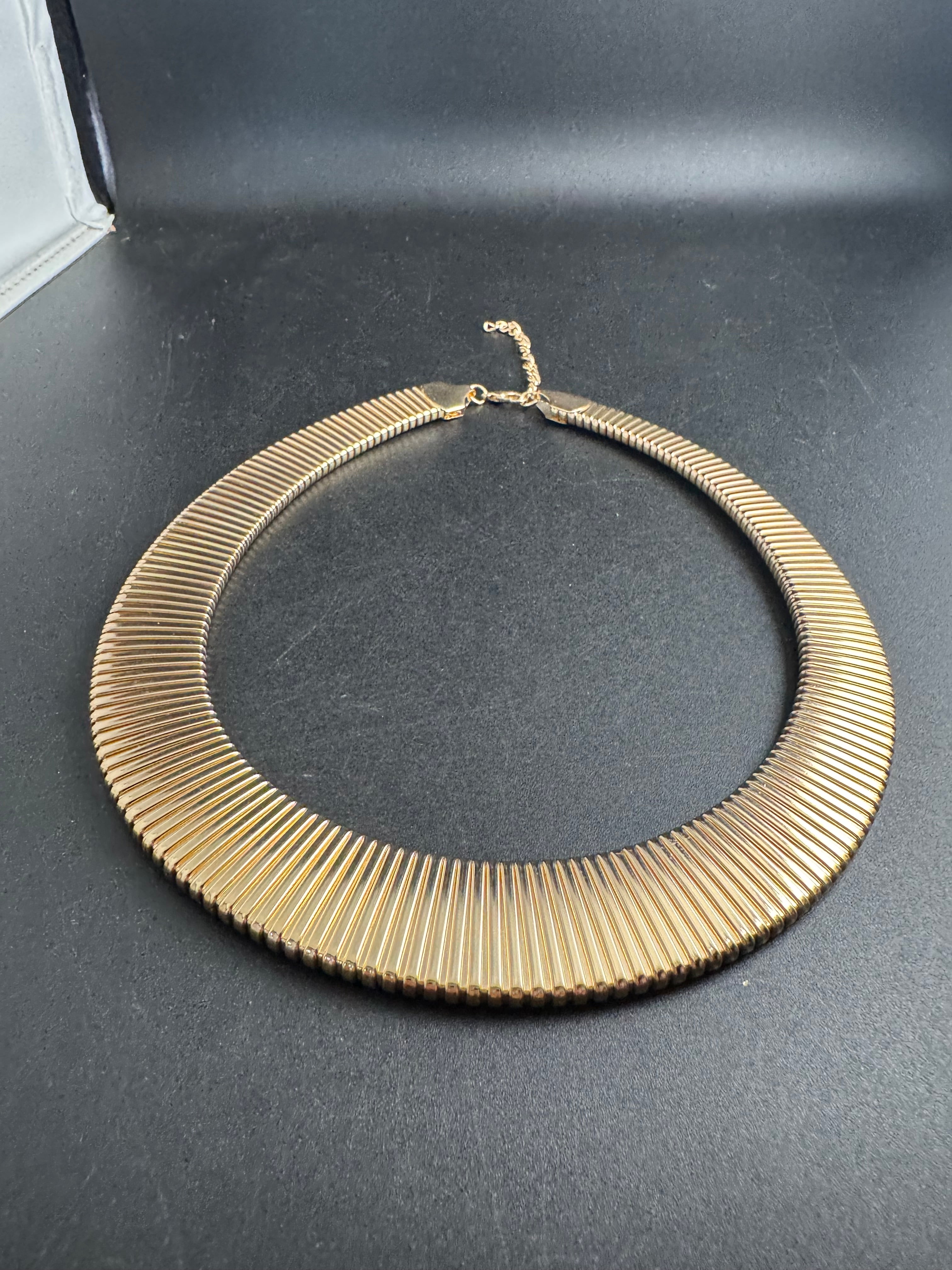 Gold wide omega choker necklace, classic fashion statement necklace