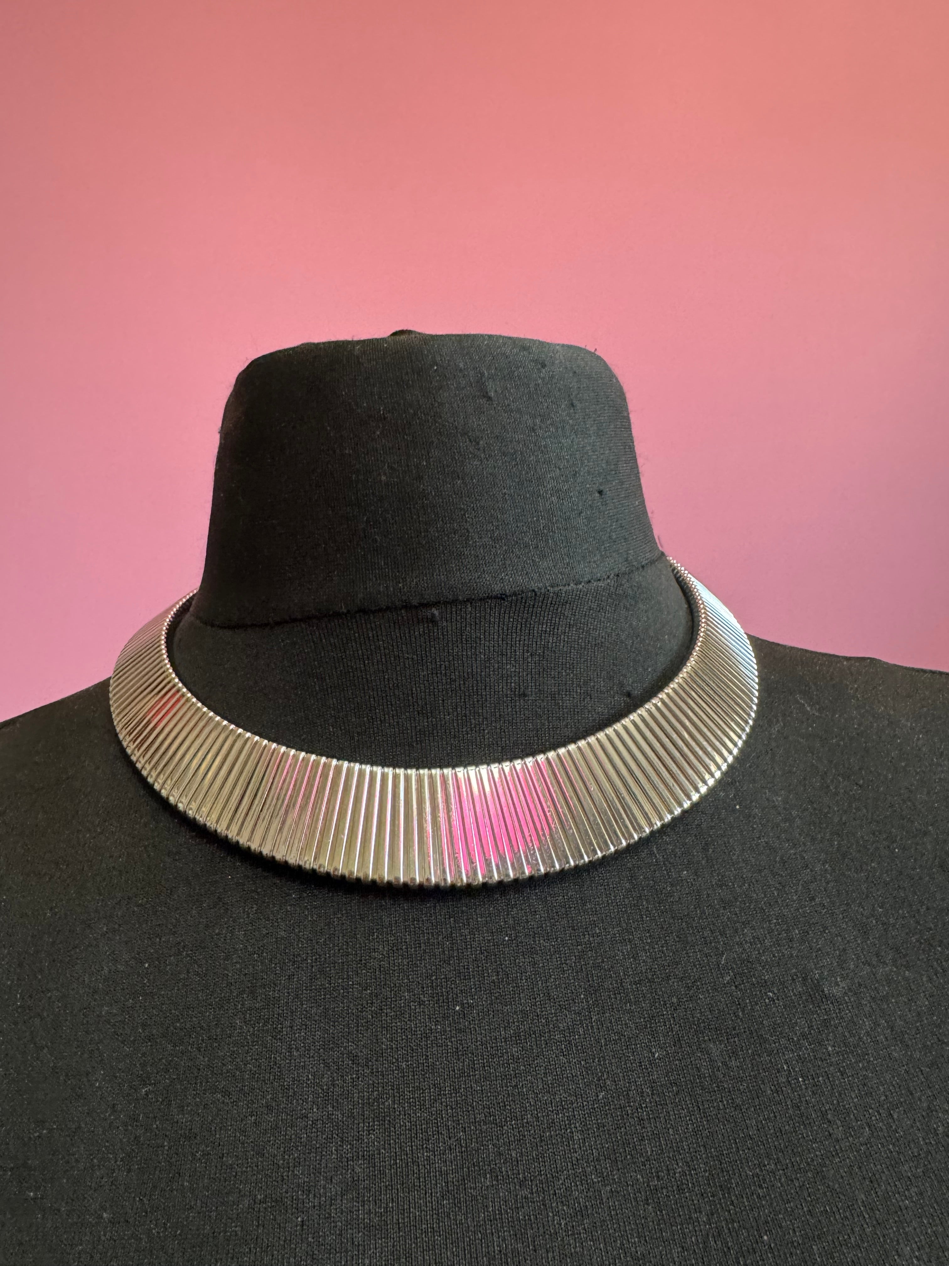 Silver wide omega choker necklace, classic fashion necklace