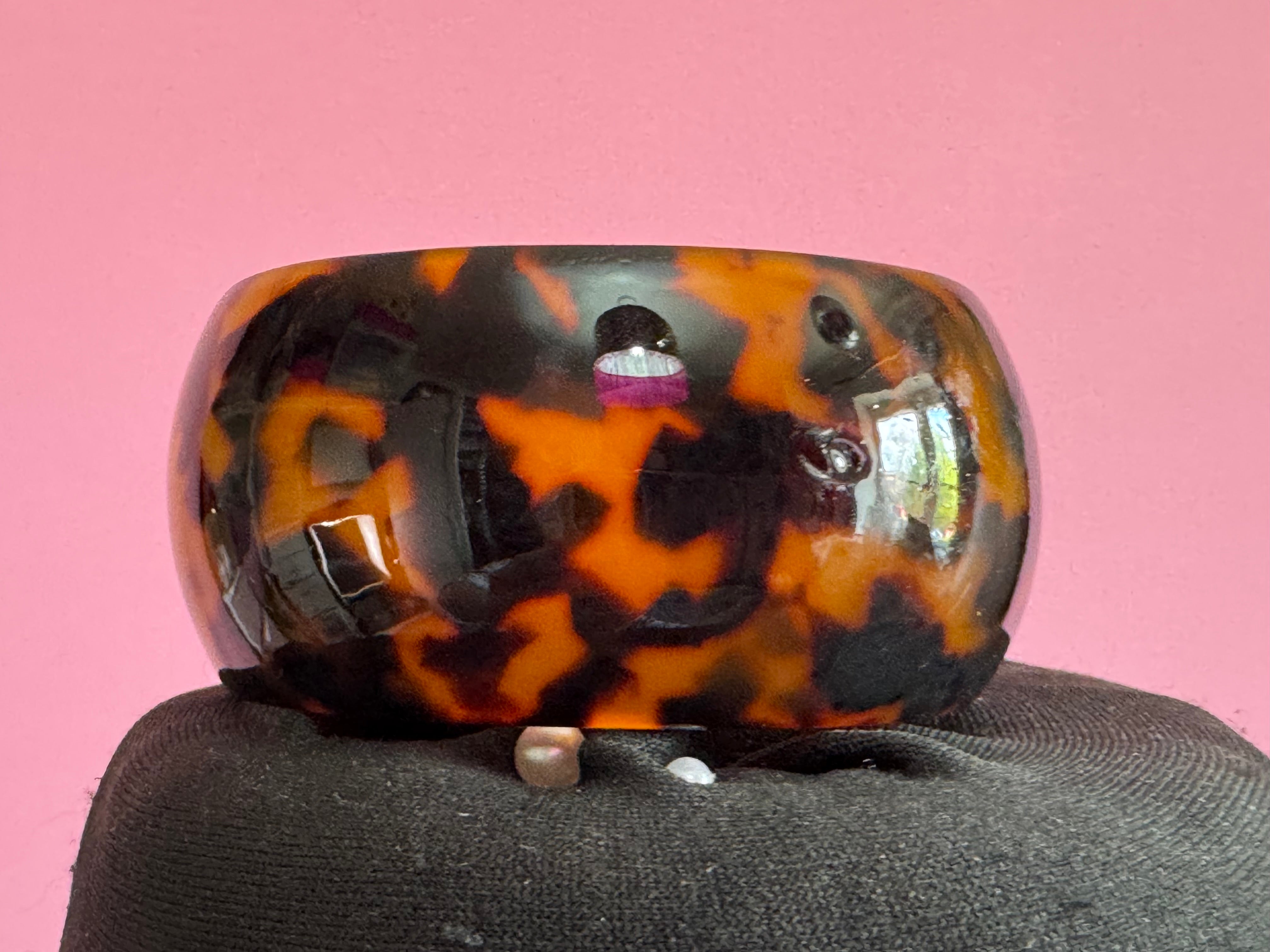 Wide acrylic brown faux tortoiseshell open cuff bangle bracelet