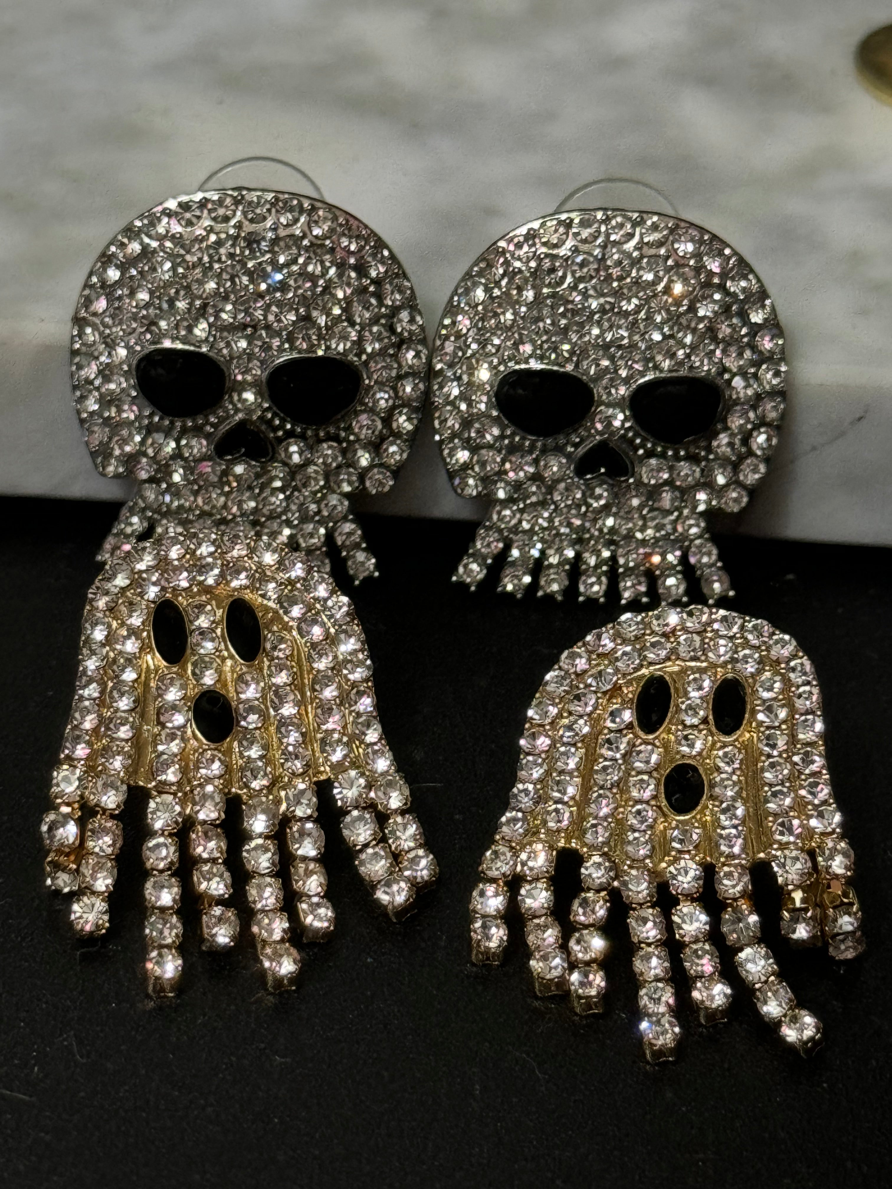 Articulated Spooky crystal diamanté ghost earrings for Halloween