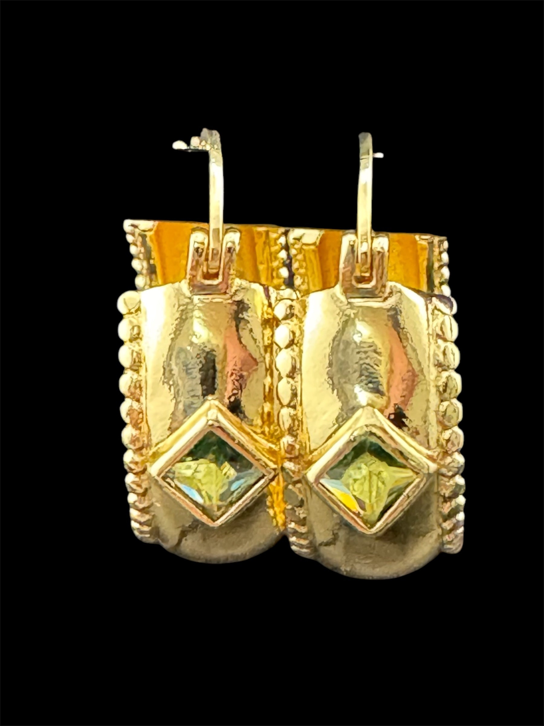 Wide crystal gold hoop earrings with pink emerald and tourmaline crystals
