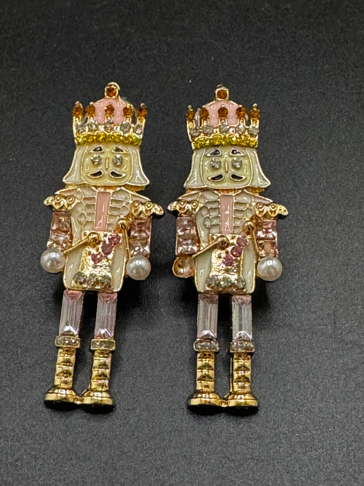 Pink Nutcracker Earrings, Christmas Soldier, Pink Enamel Drops