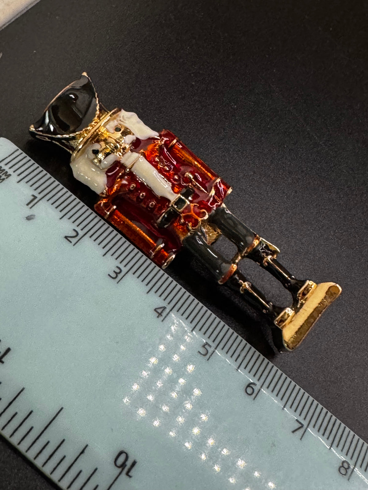 Nutcracker Soldier Brooch, Red Gold Enamel Festive Pin Jewellery