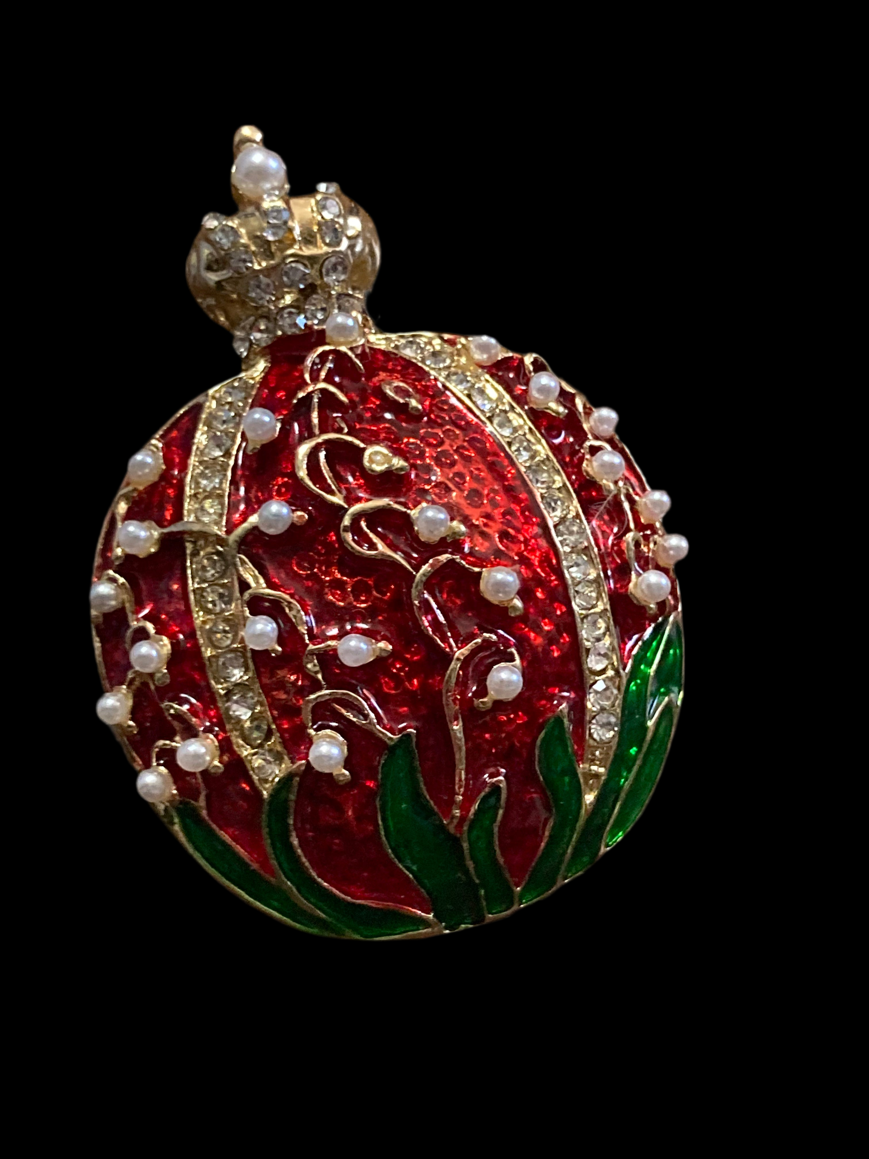 Red enamel royal crown pomegranate fruit brooch