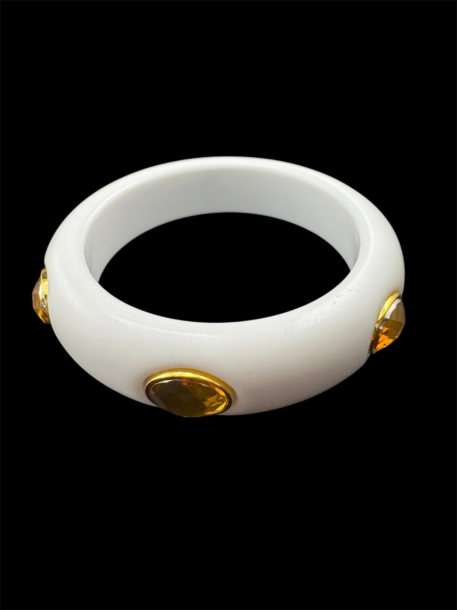White acrylic wide Bangle with topaz Crystal
