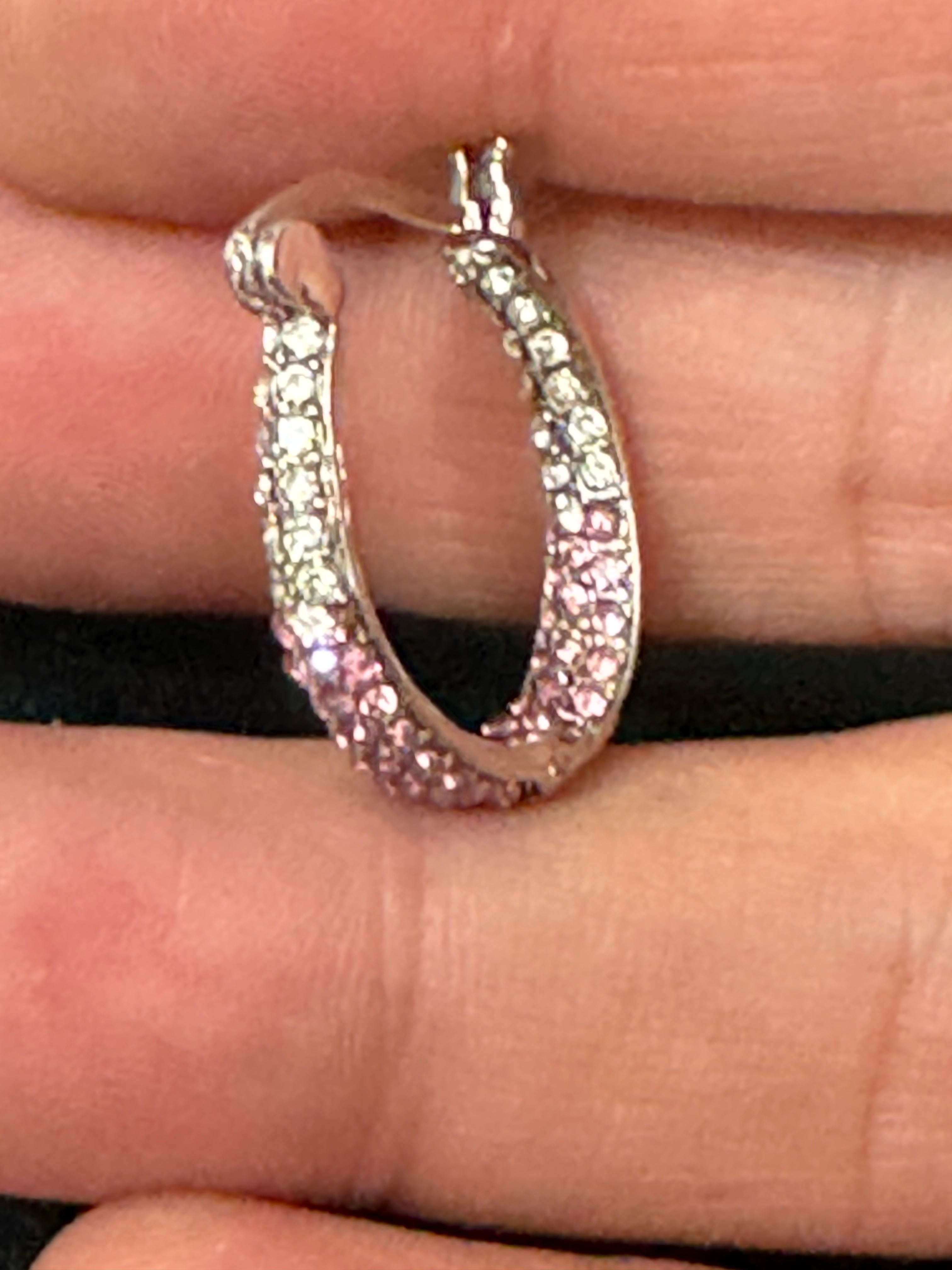 Pink & clear diamanté Crystal silver tone small oval hoop earrings