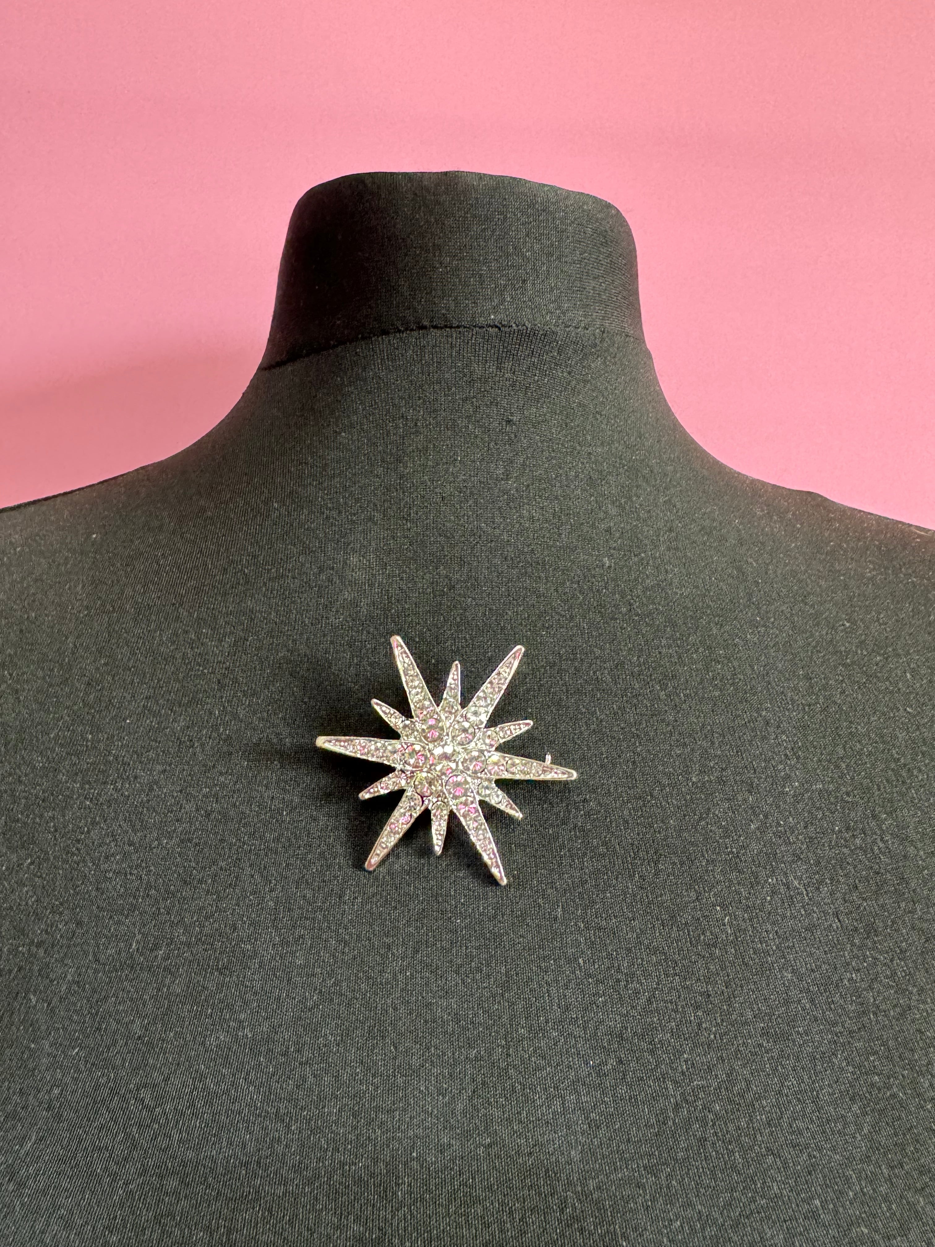 Large silver and clear diamanté combination star brooch and pendant