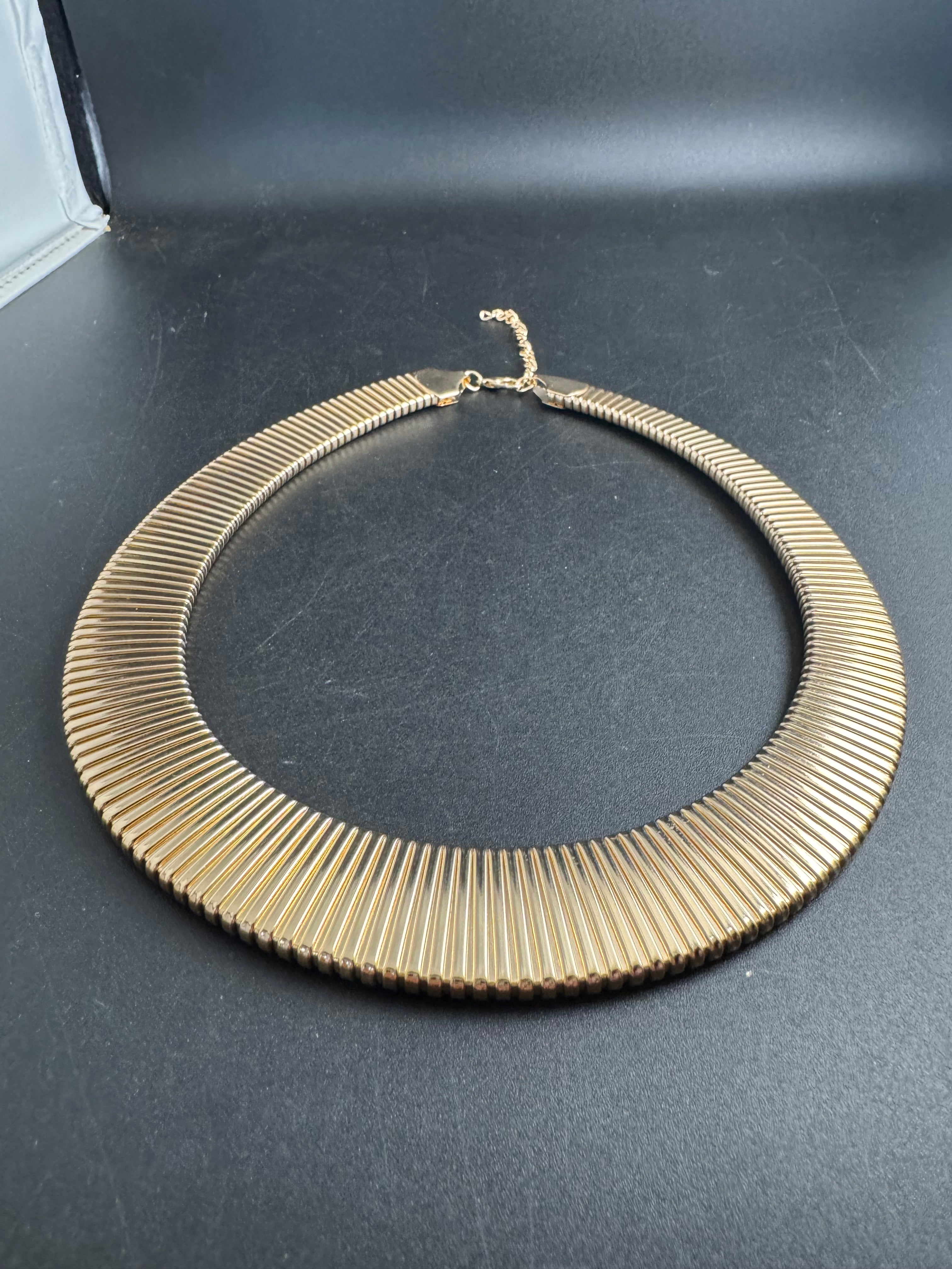 Gold wide omega choker necklace, classic fashion statement necklace