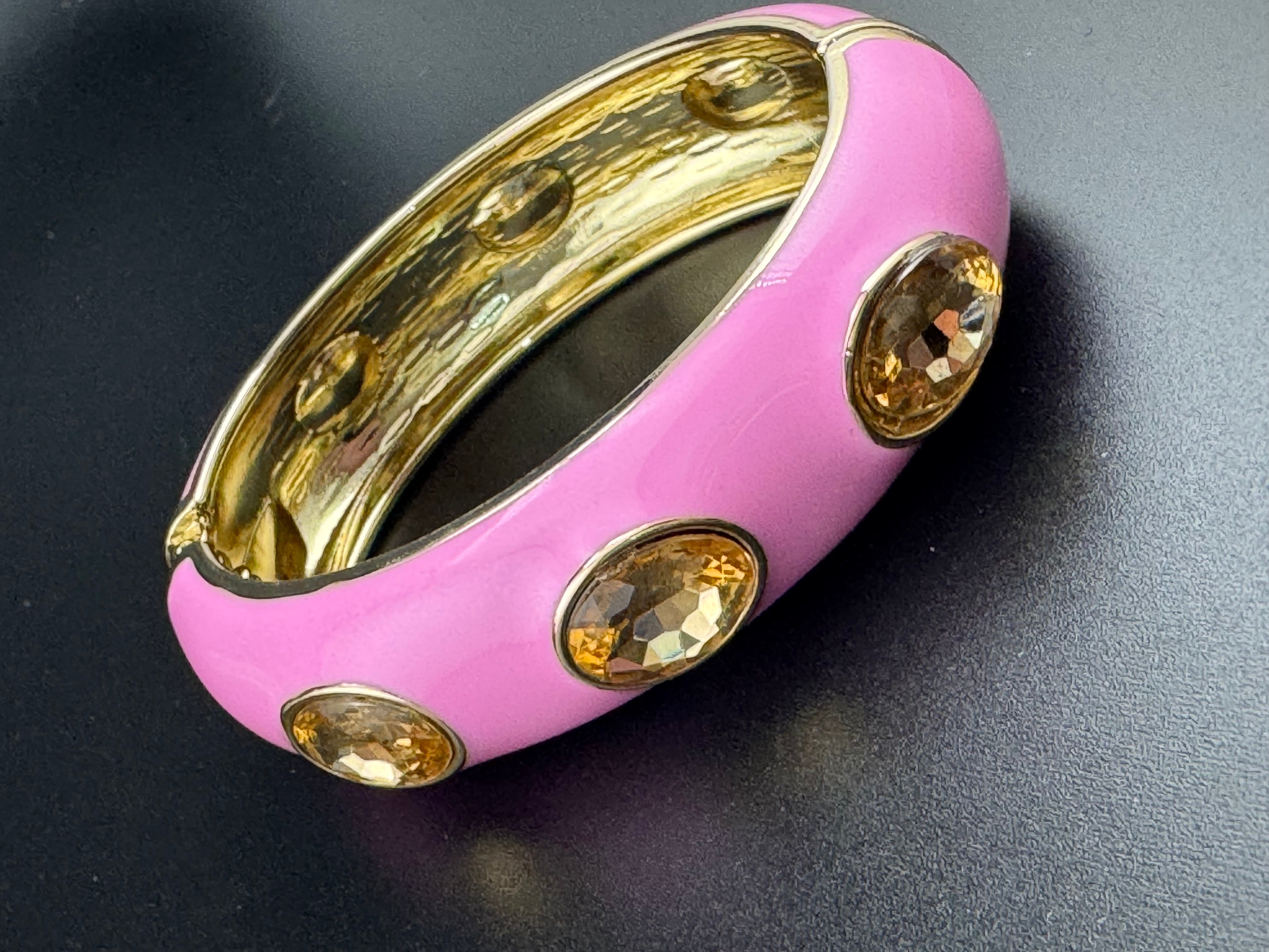 Pink enamel topaz Crystal clamper Bangle