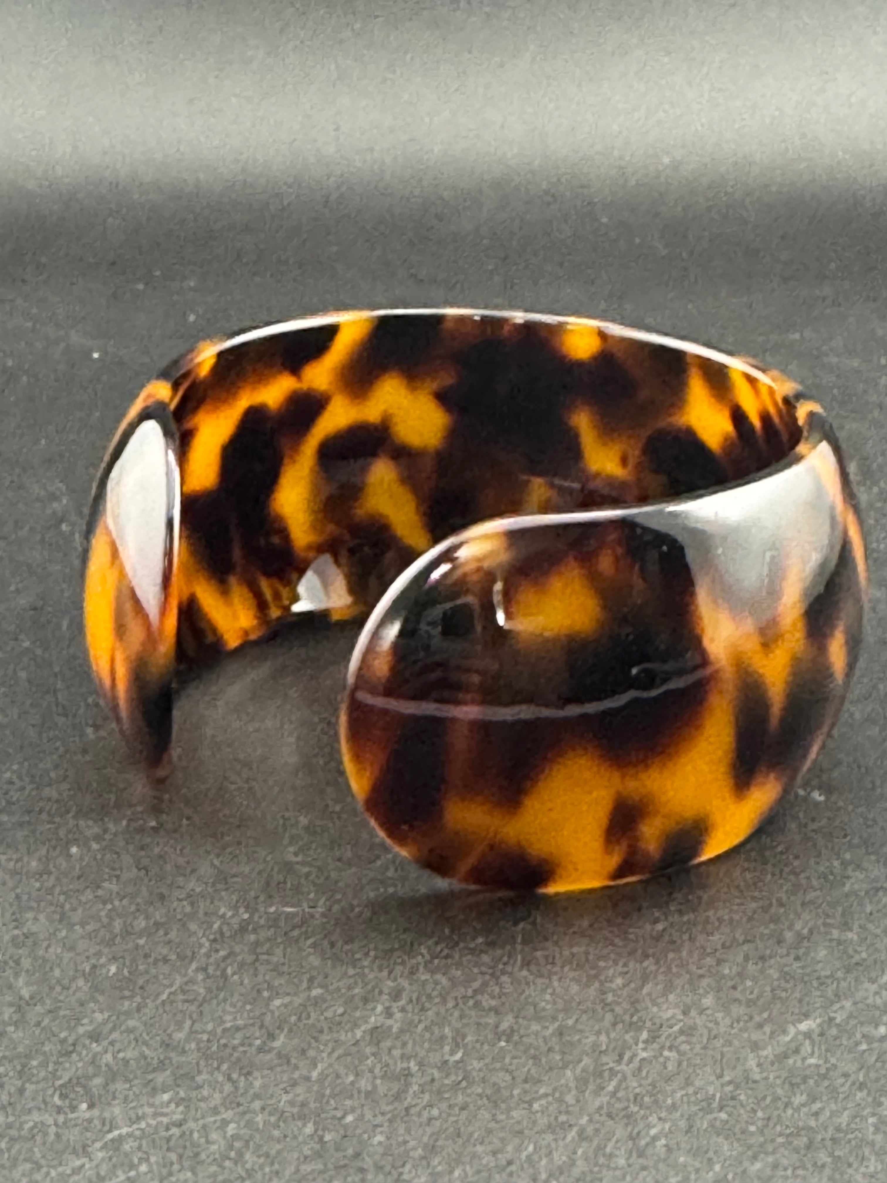 Wide acrylic brown faux tortoiseshell open cuff bangle bracelet