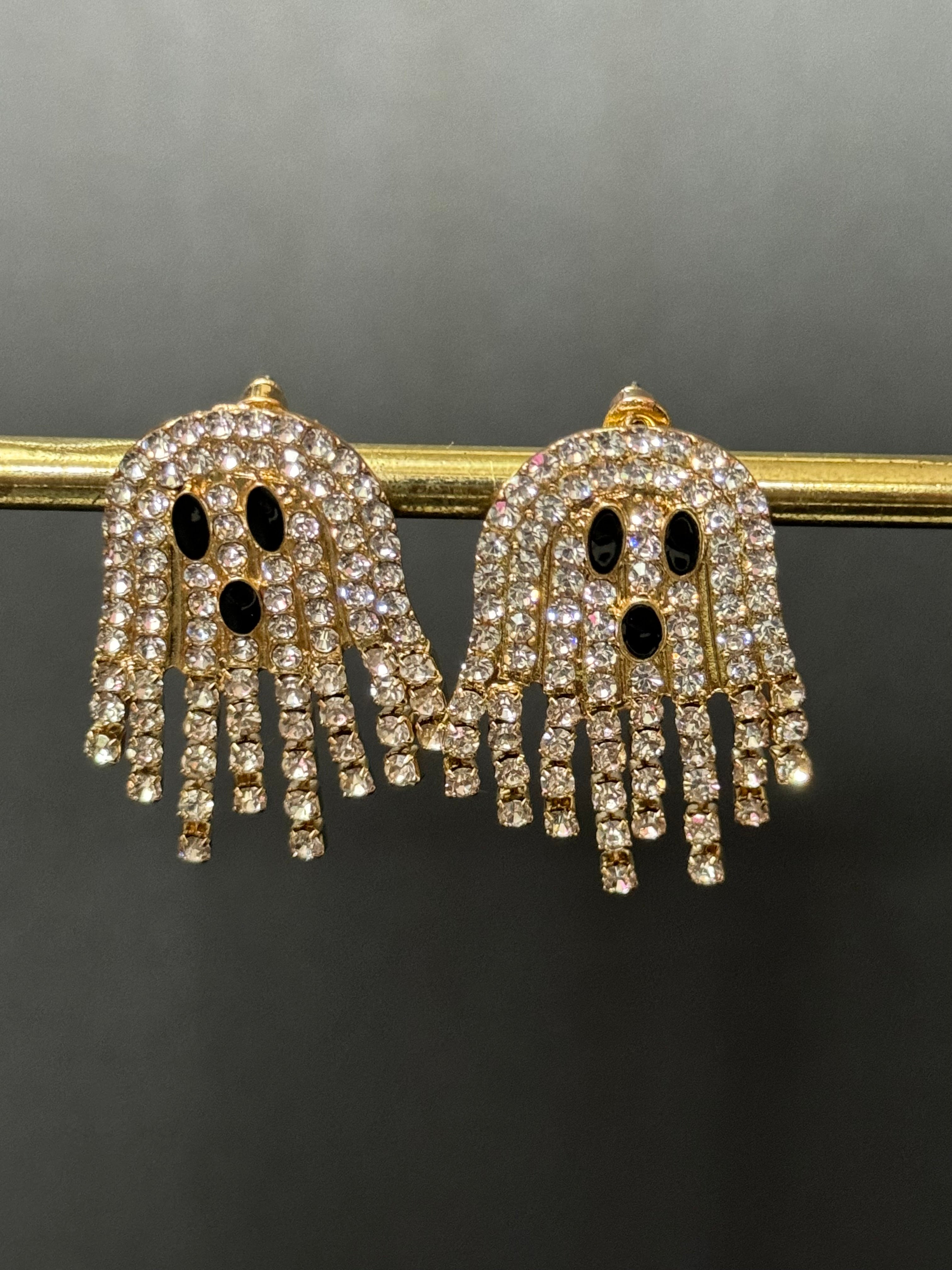 Articulated Spooky crystal diamanté ghost earrings for Halloween