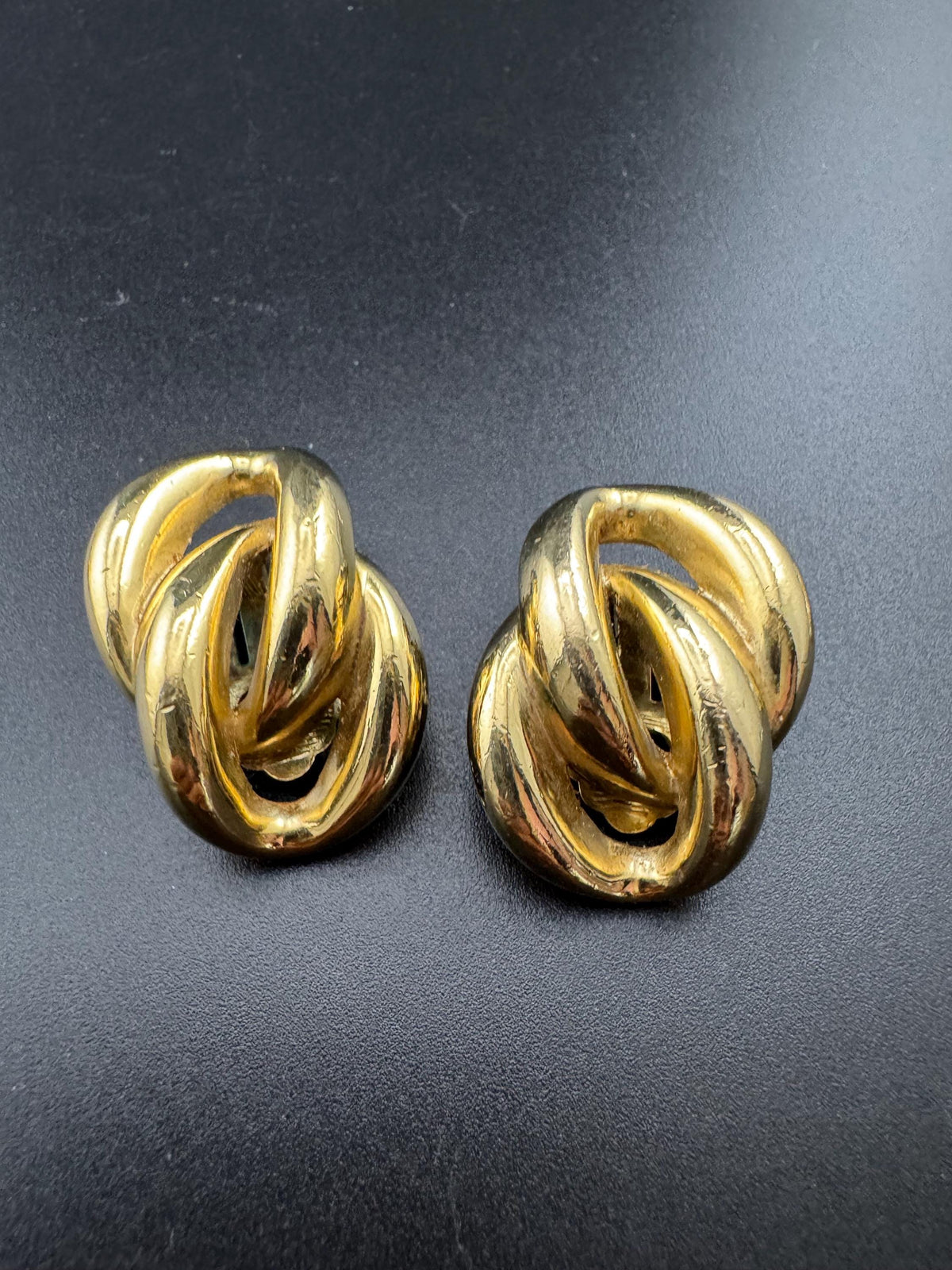 Vintage Grosse Earrings, Signed Gold Love Knot Clip-Ons