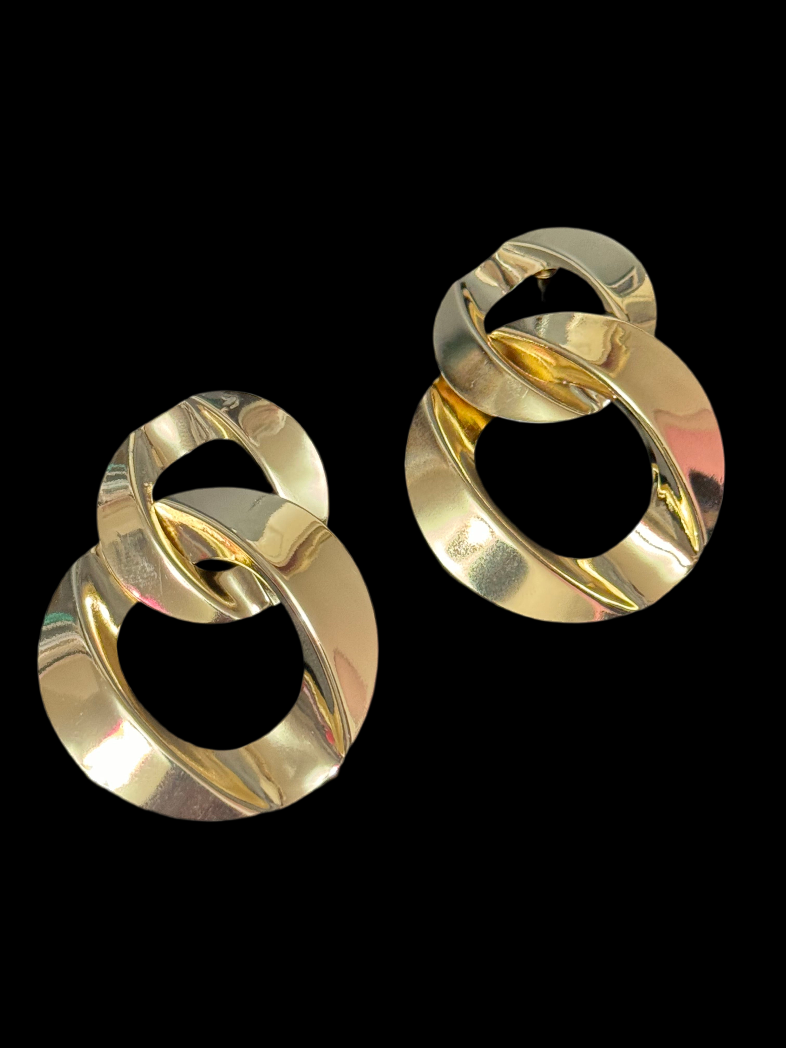 Oversized gold flat chain link drop earrings pierced
