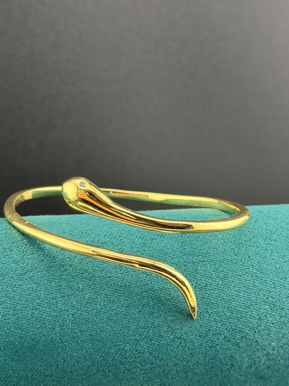 Gold Snake Bangle Bracelet |Hinged Gold-Plated Cuff, Emerald Eyes