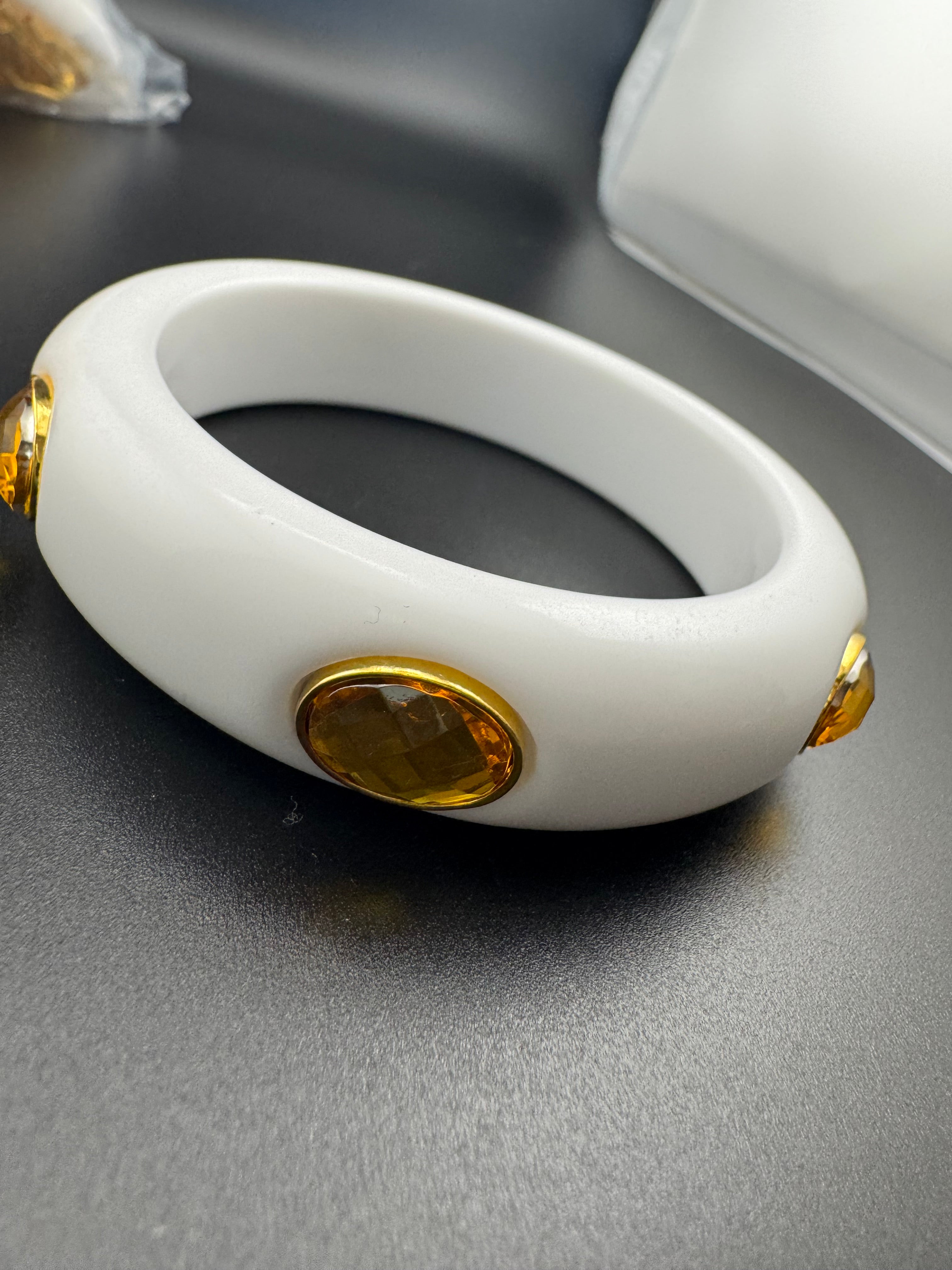 White acrylic wide Bangle with topaz Crystal