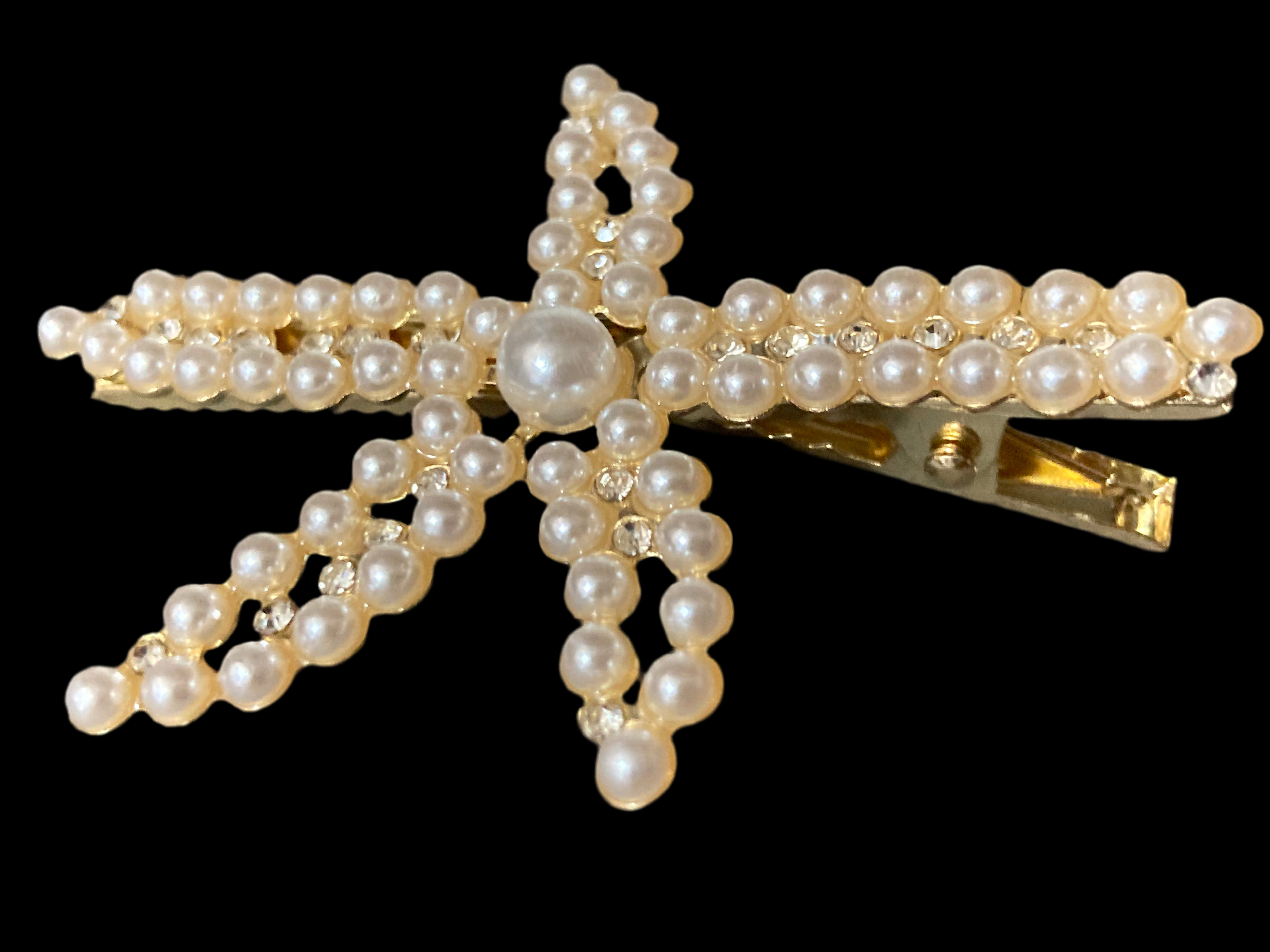 Nautical starfish faux seed pearl diamanté gold tone hair clip