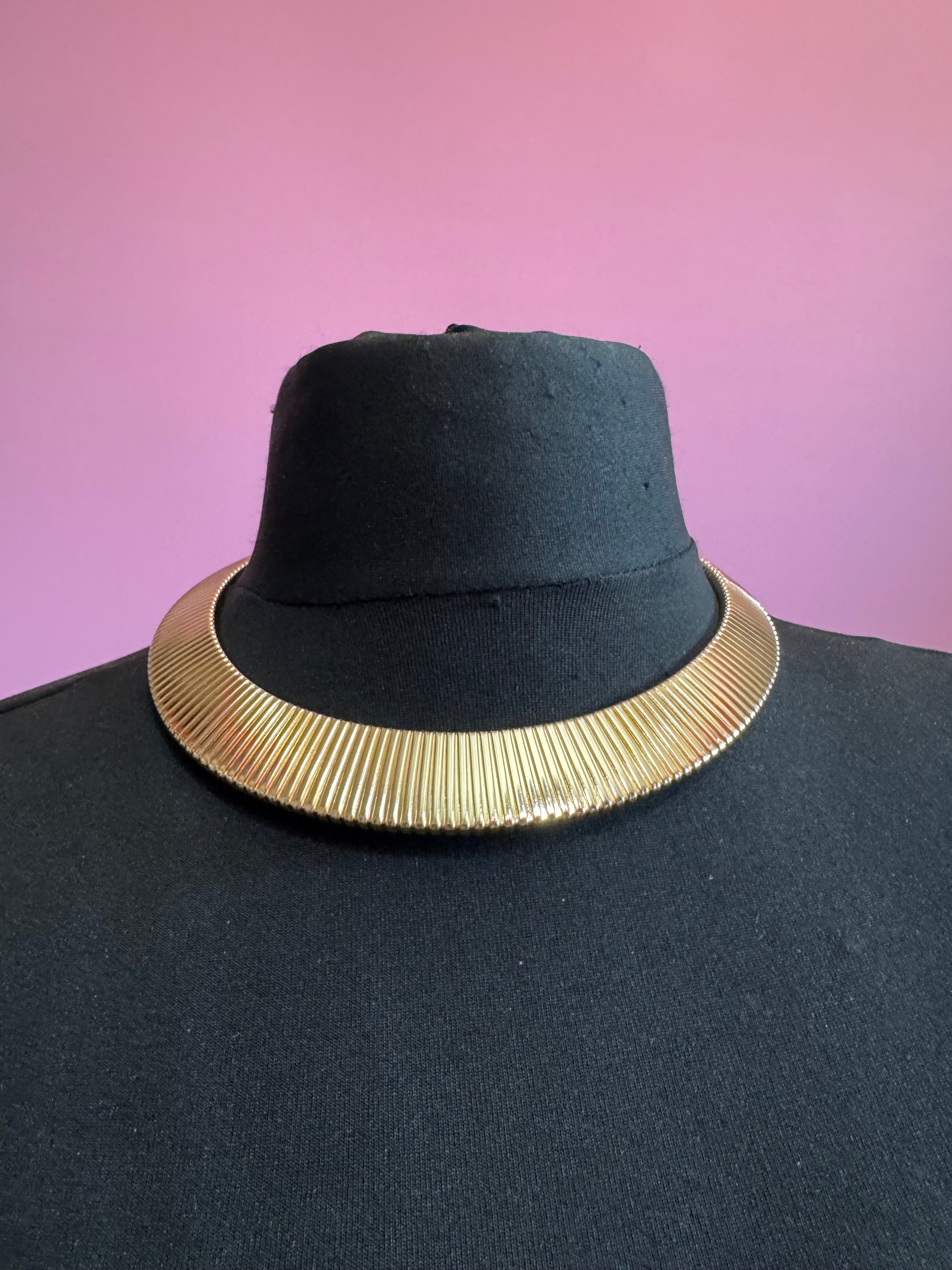 Gold wide omega choker necklace, classic fashion statement necklace