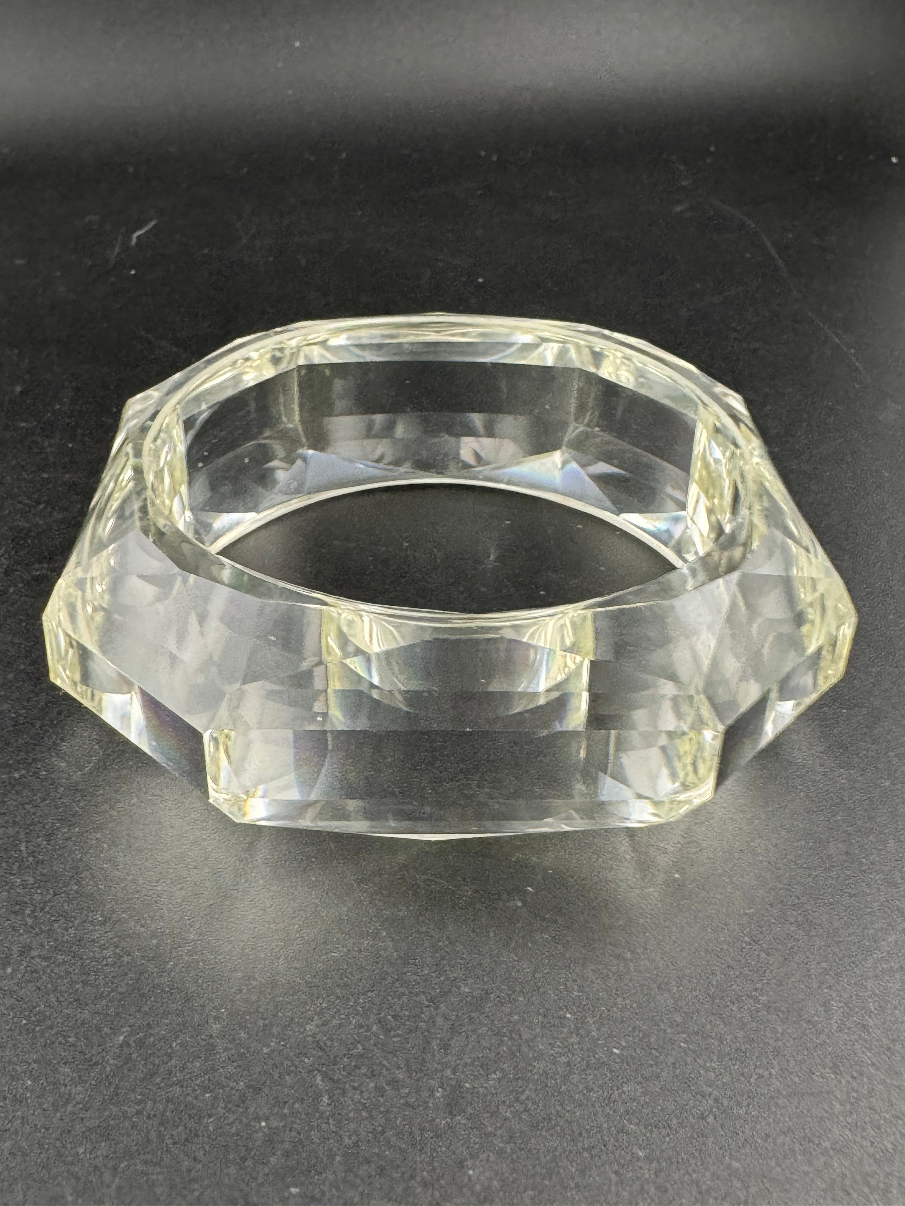 Chunky clear acrylic faceted wide fixed bangle
