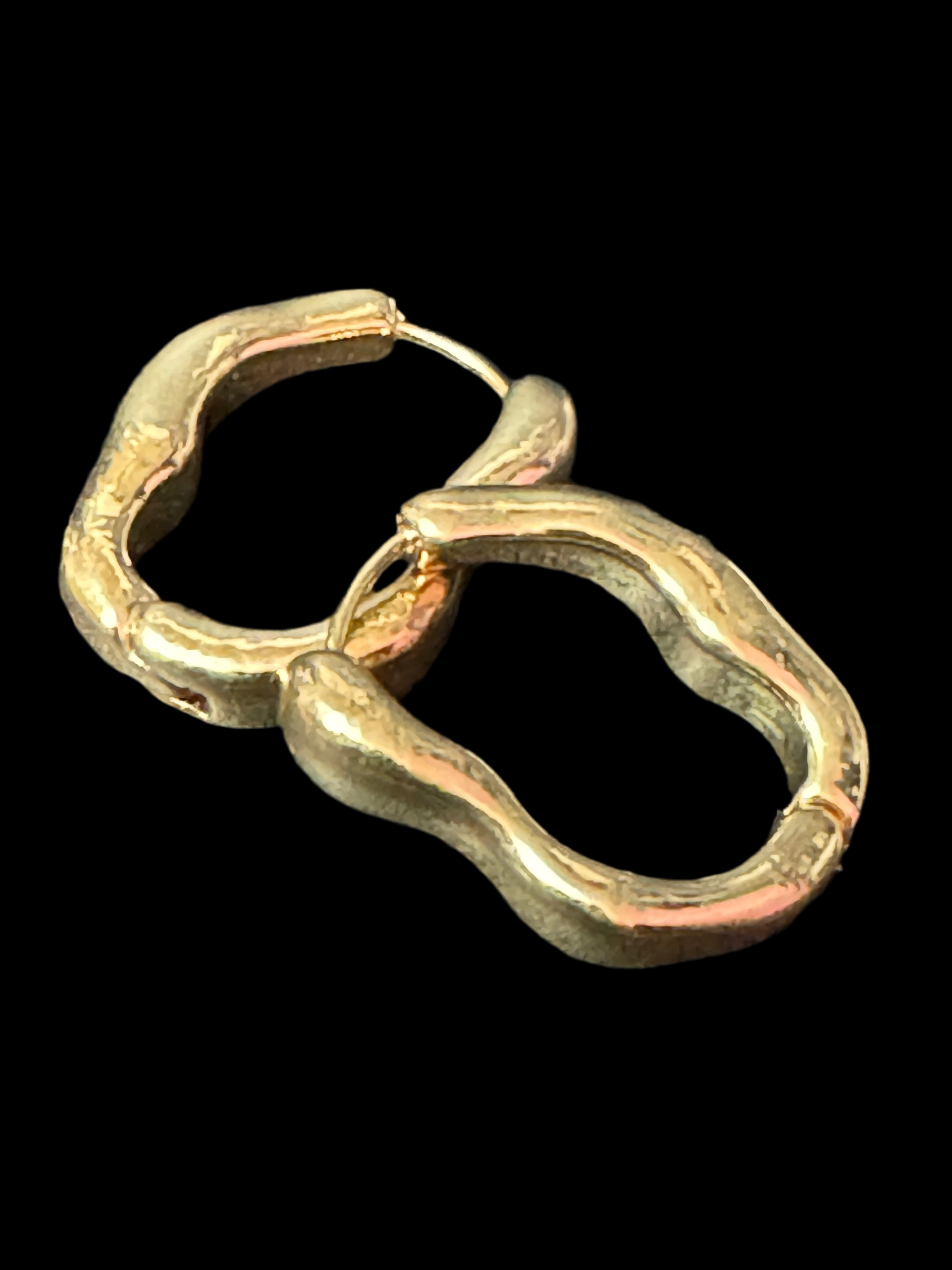 Gold Modernist abstract metal hinged hoop earrings