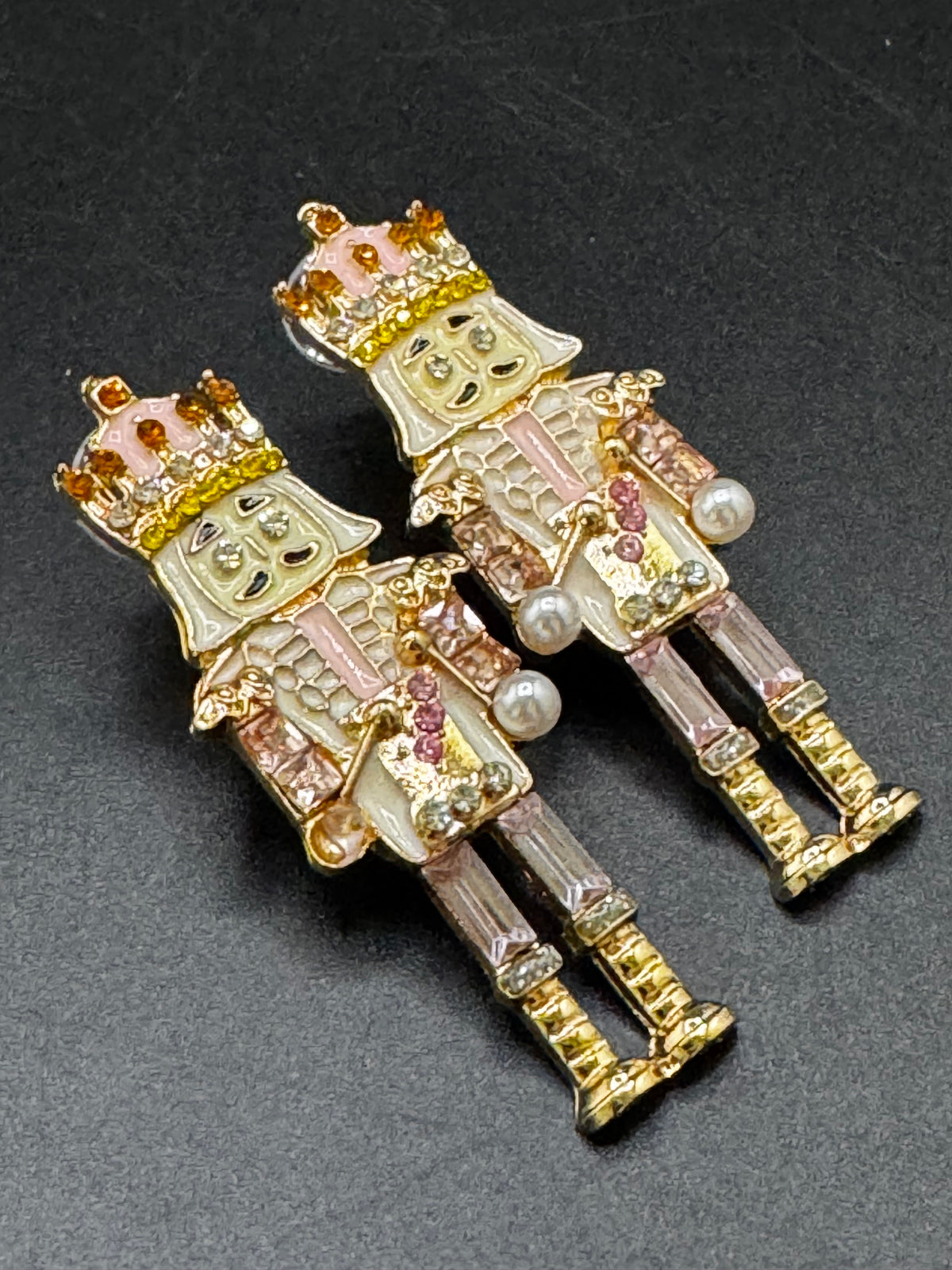 Pink Nutcracker Earrings, Christmas Soldier, Pink Enamel Drops
