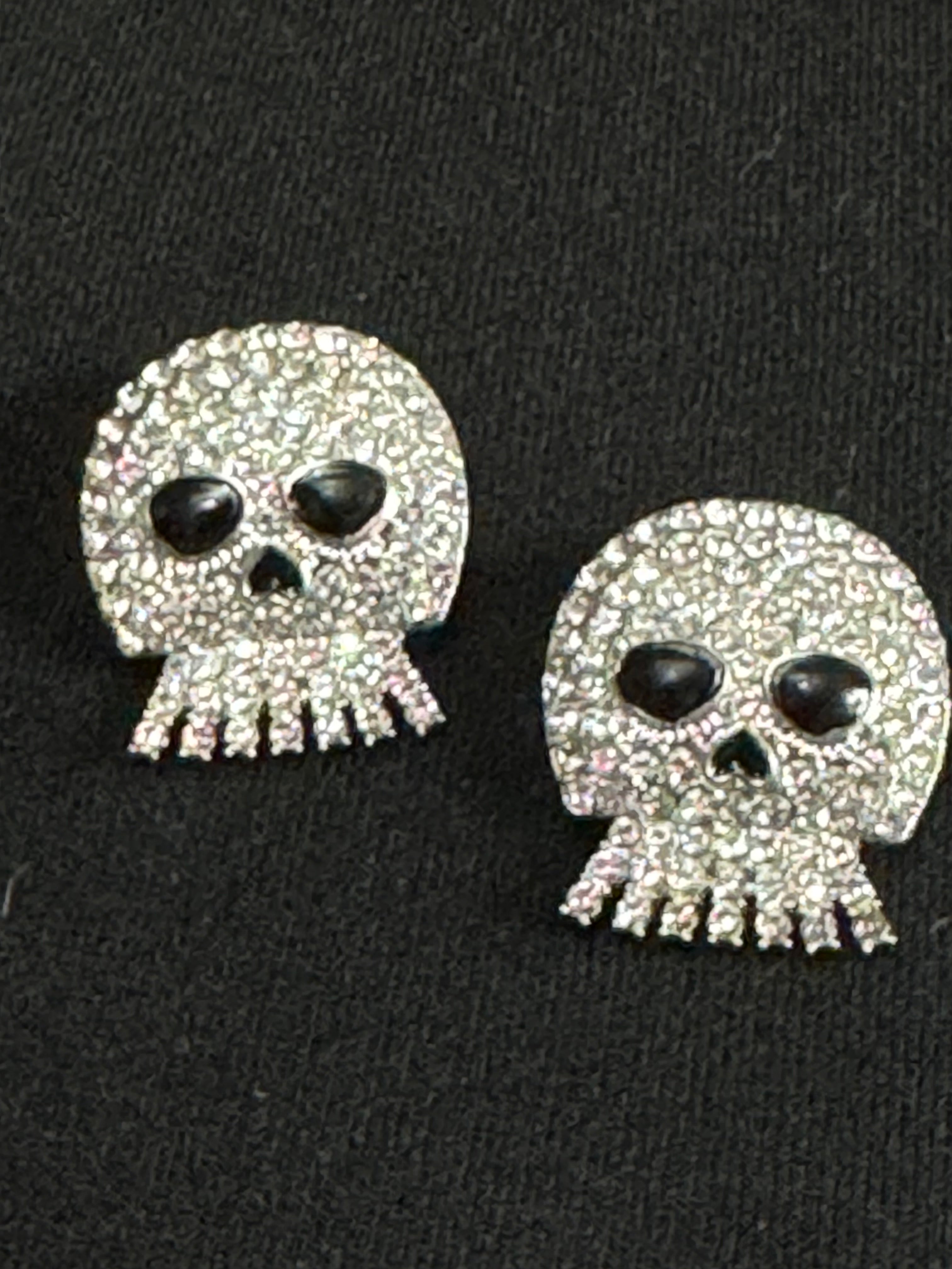 Spooky crystal diamanté skeleton skull earrings for Halloween