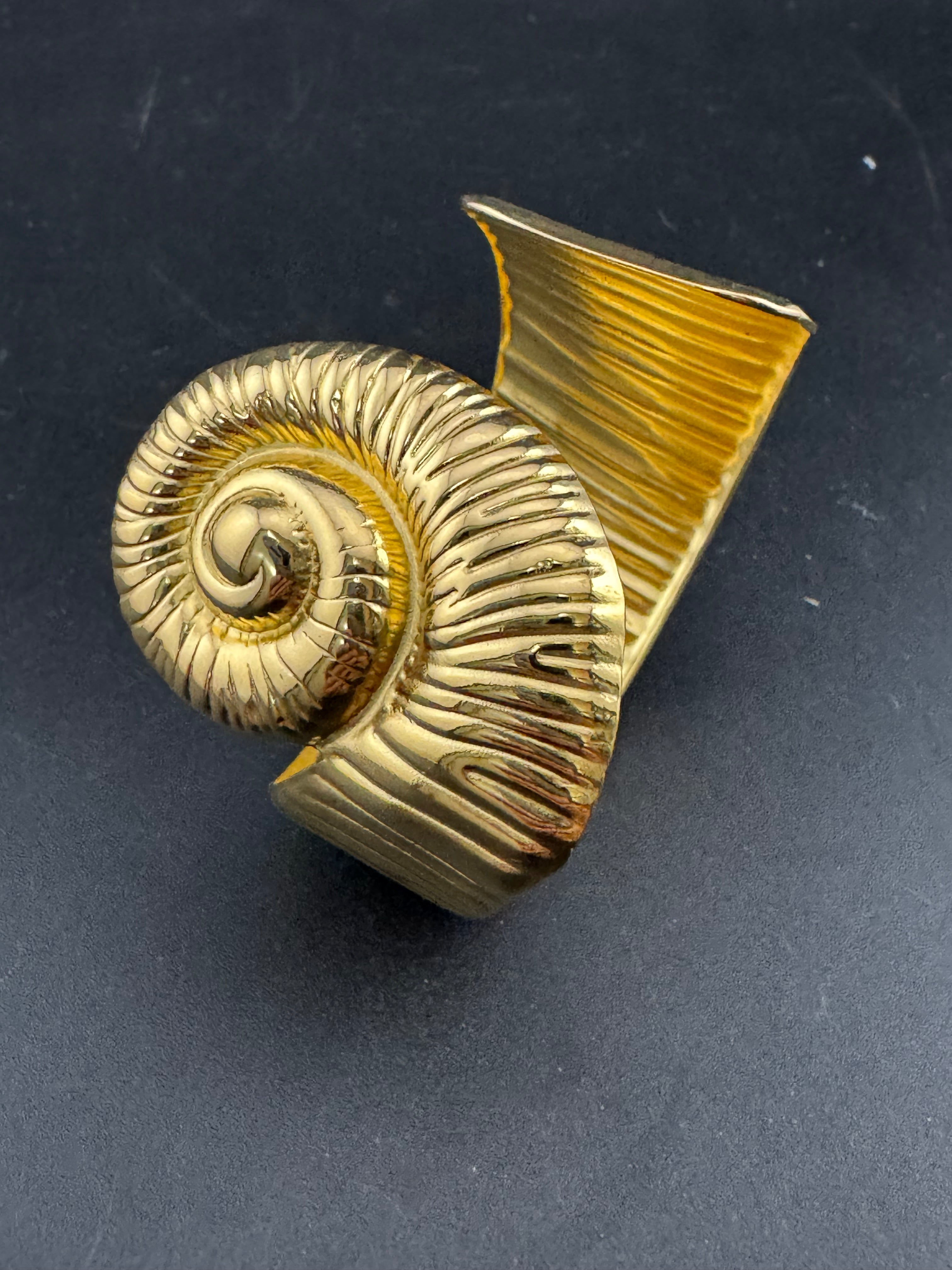 Gold tone ammonite seashell wide cuff bangle bracelet , nautical jewellery
