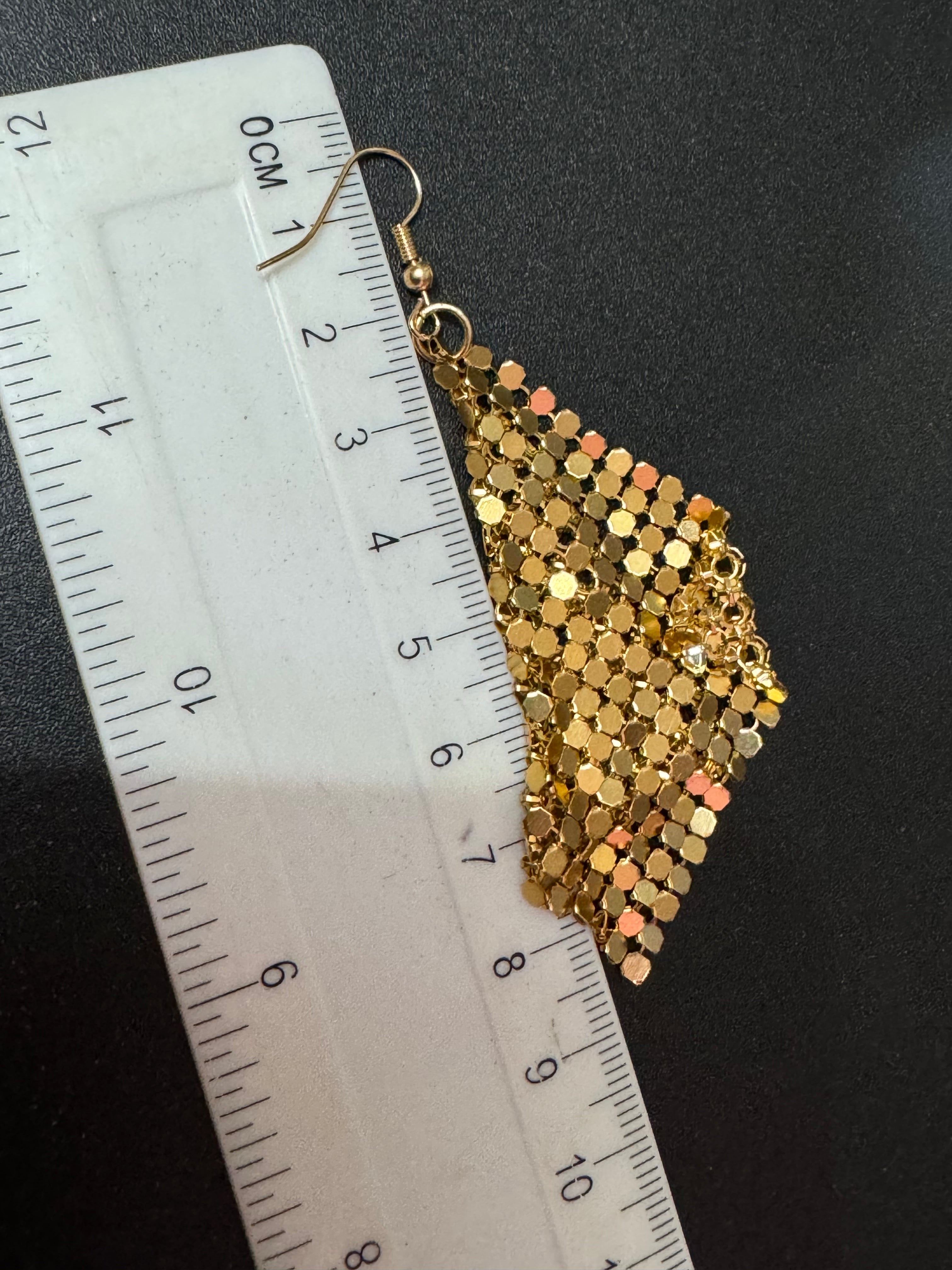 Gold silver or black mesh bib choker necklace and matching earrings Disco jewellery