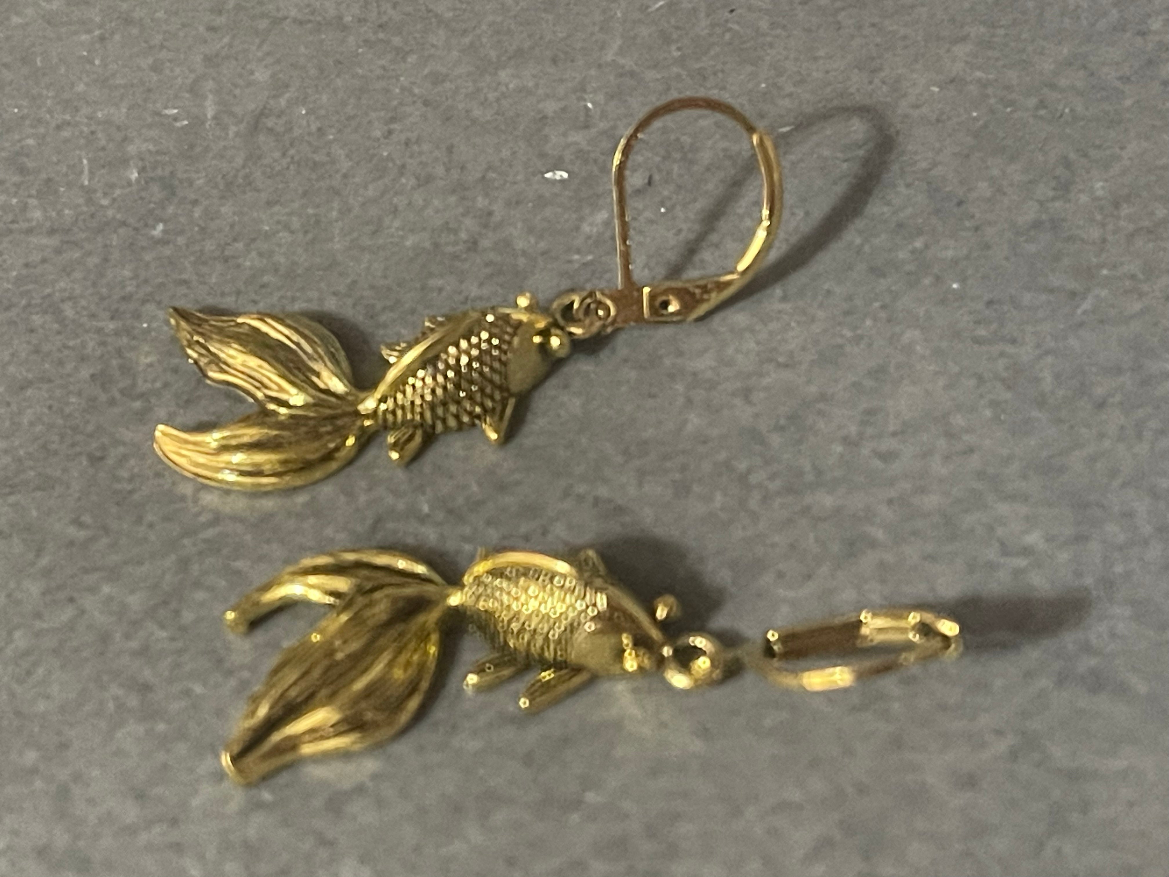 Japanese inspired koy carp gold tone fish drop earrings