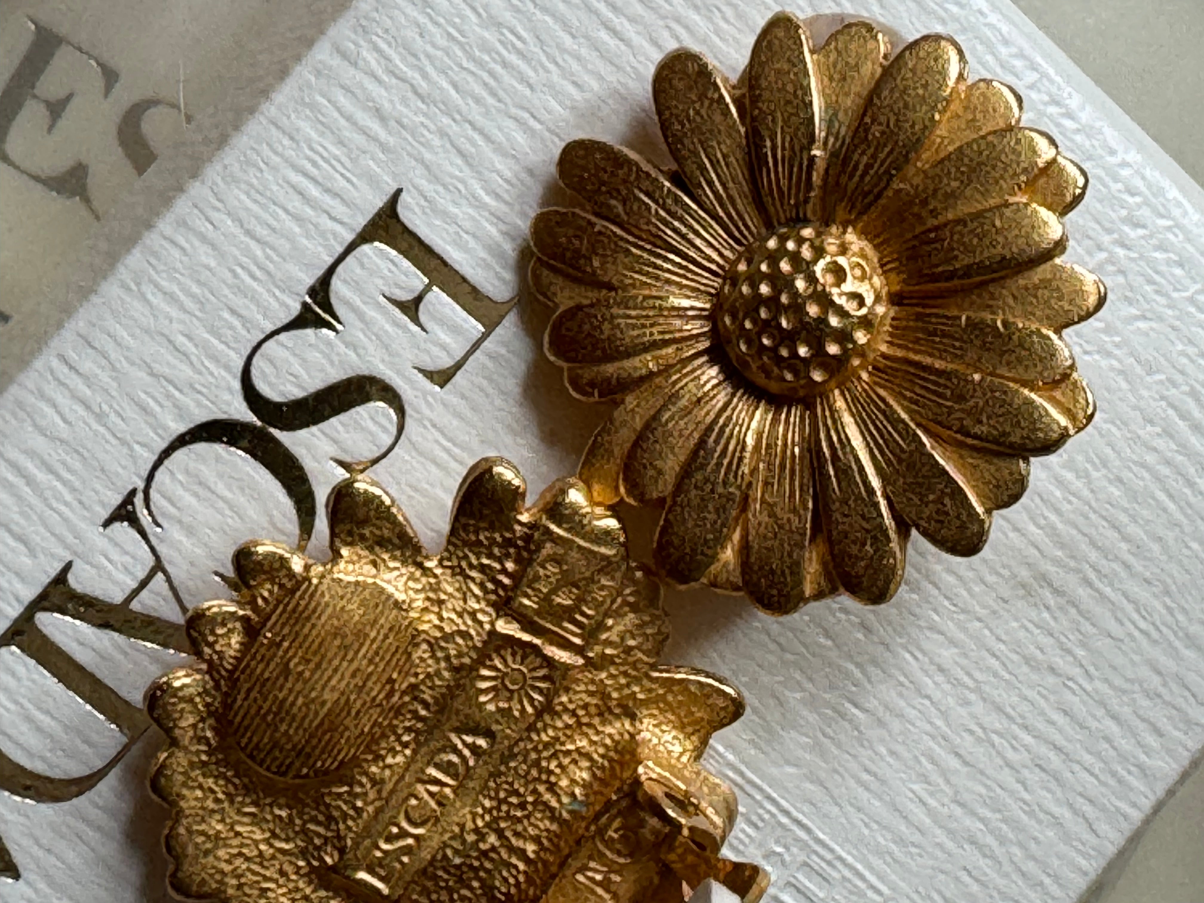 Vintage ESCADA gold Daisy clip on earrings, French designer