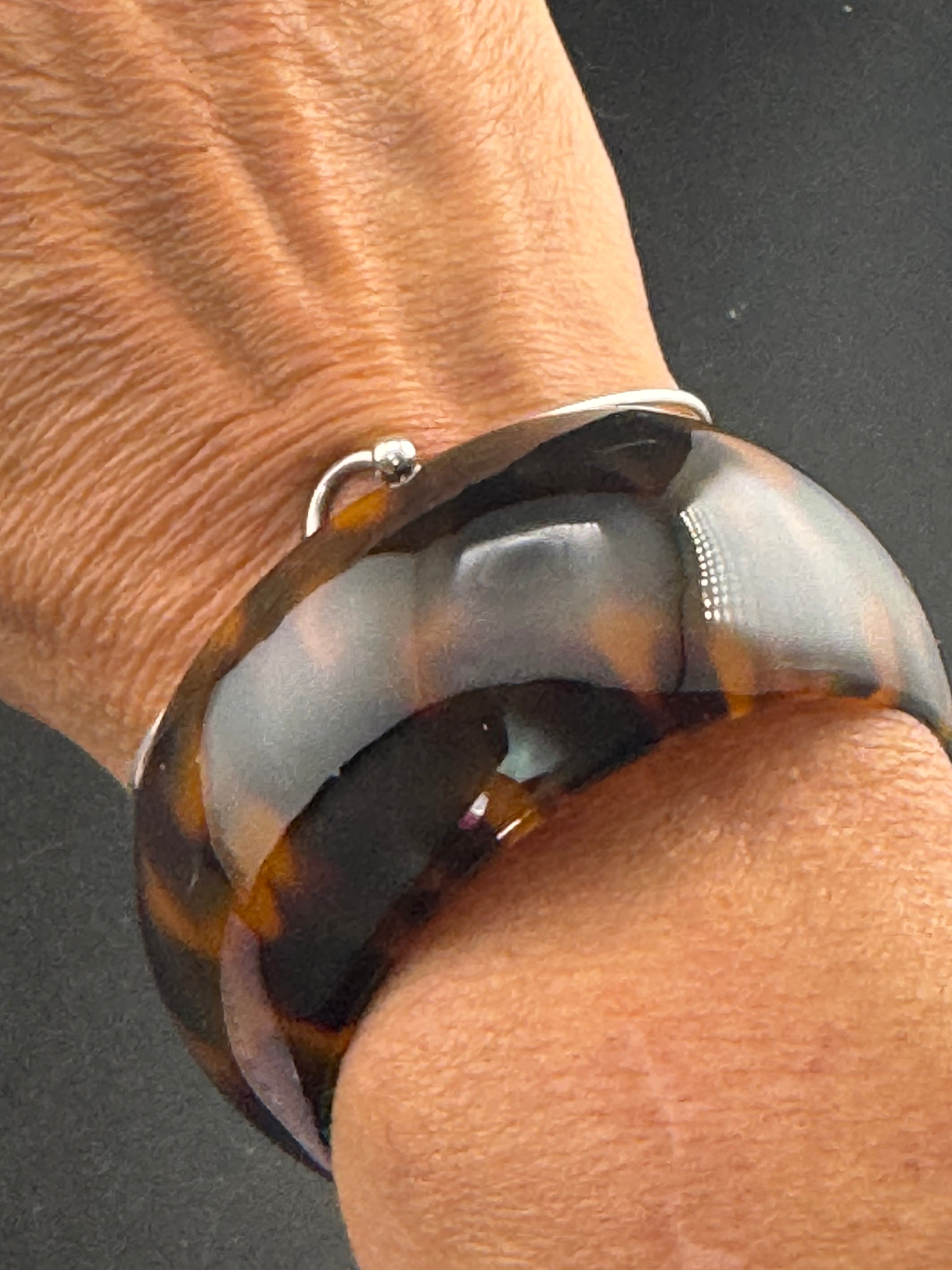 Wide acrylic brown faux tortoiseshell open cuff bangle bracelet