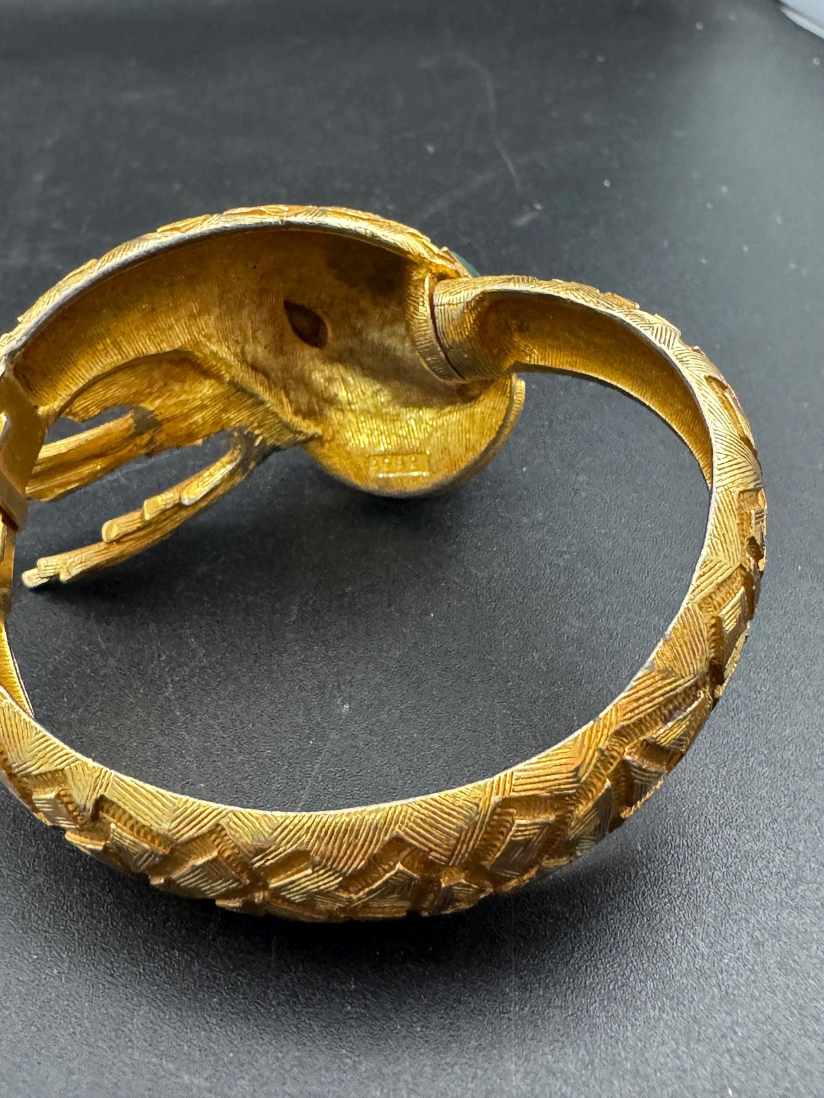 Vintage Serpent Bangle - Red Enamel, Emerald Rhinestones, Gold