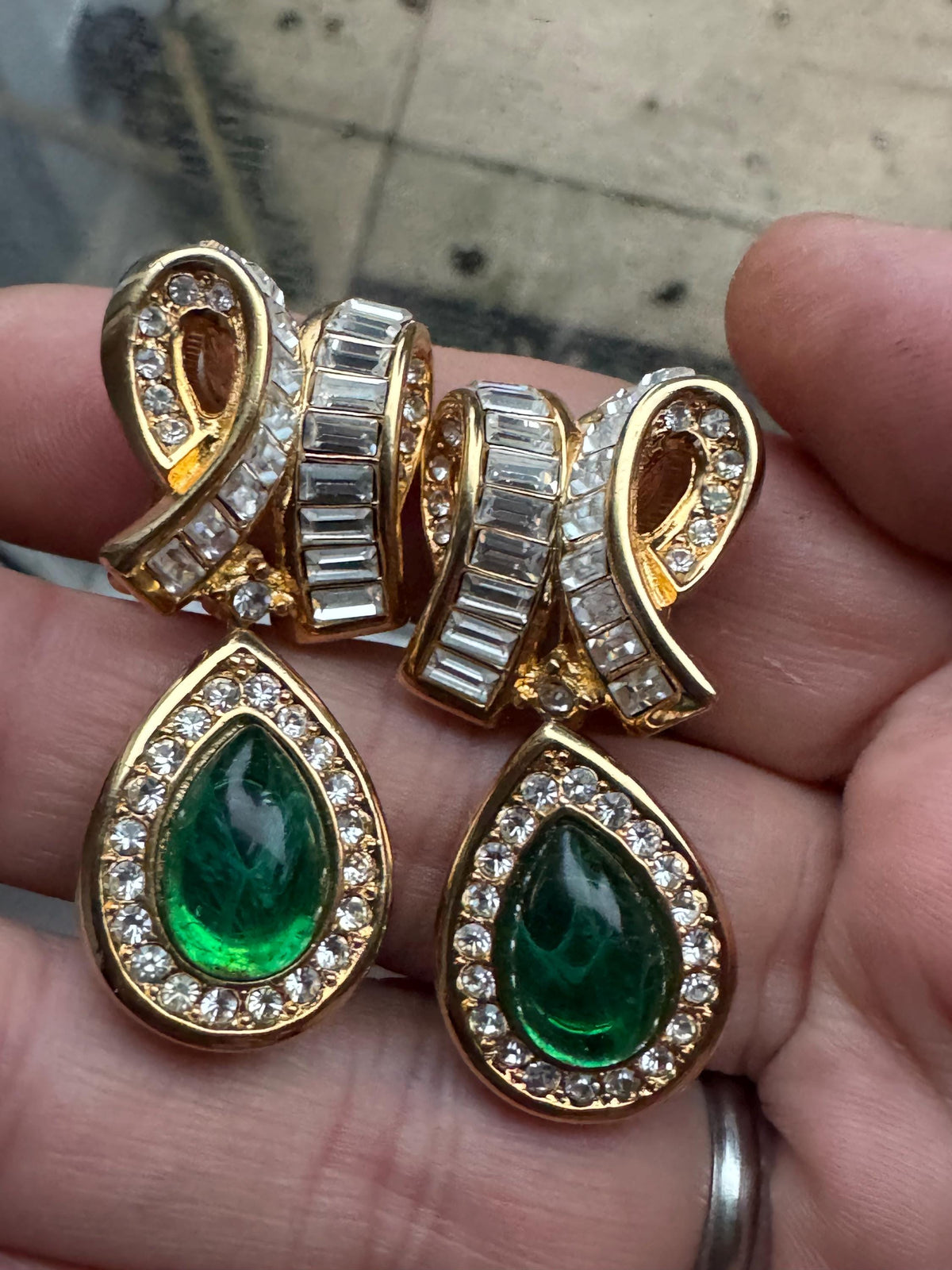 Vintage Dior Clip Earrings, Green Gripoix, Gold Tone, Signed Dior