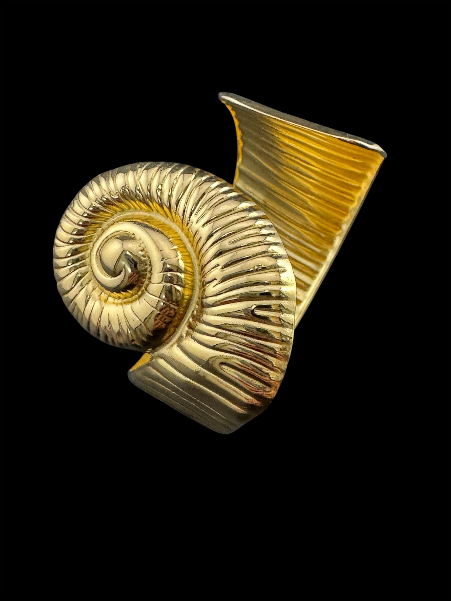 Gold tone ammonite seashell wide cuff bangle bracelet , nautical jewellery