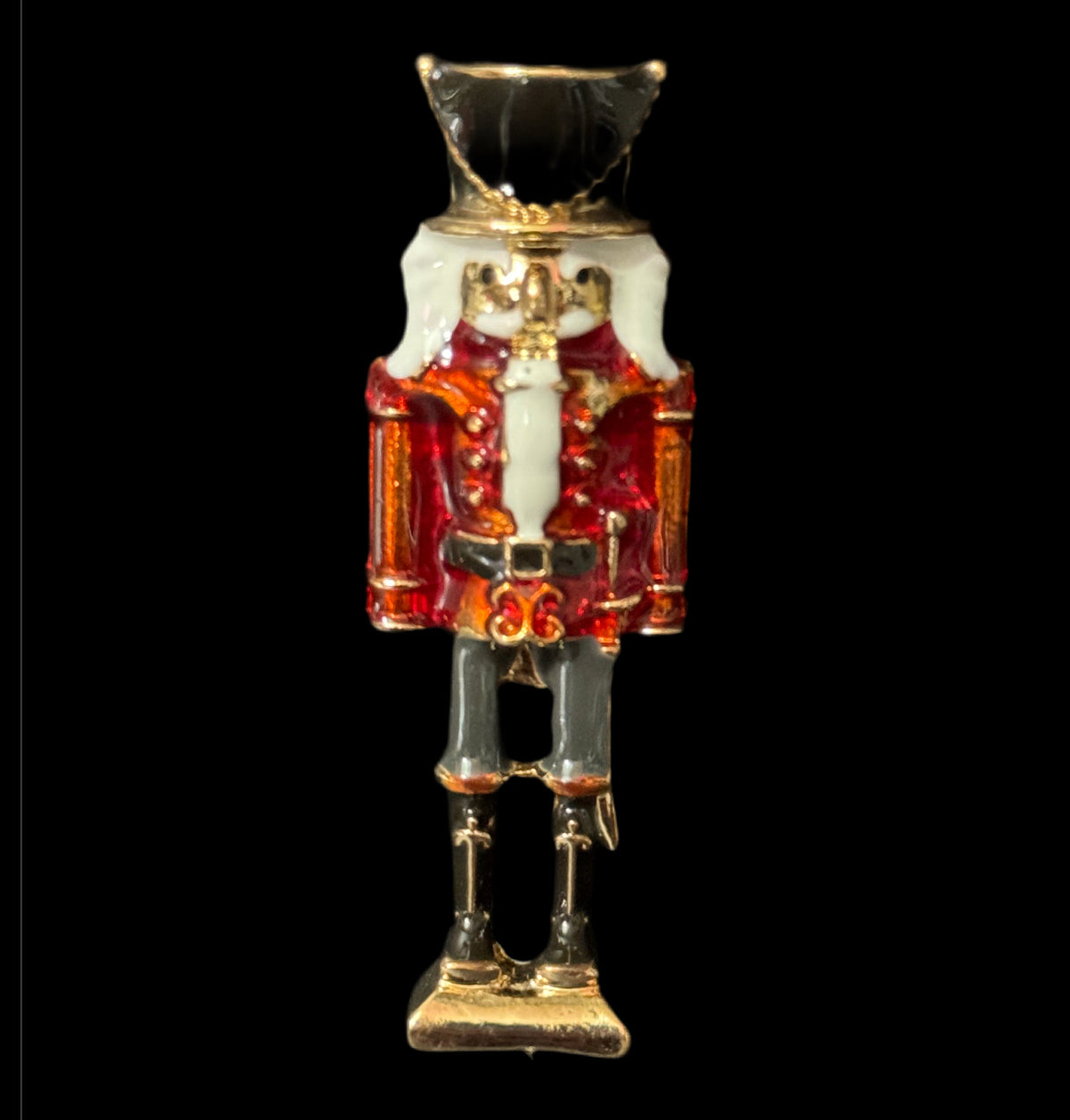 Nutcracker Soldier Brooch, Red Gold Enamel Festive Pin Jewellery
