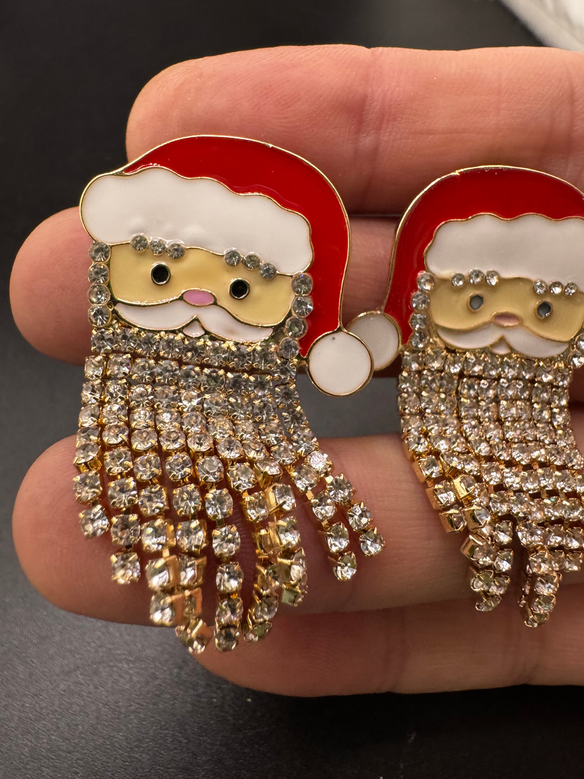 Sparkly rhinestone Father Christmas Santa Claus earrings