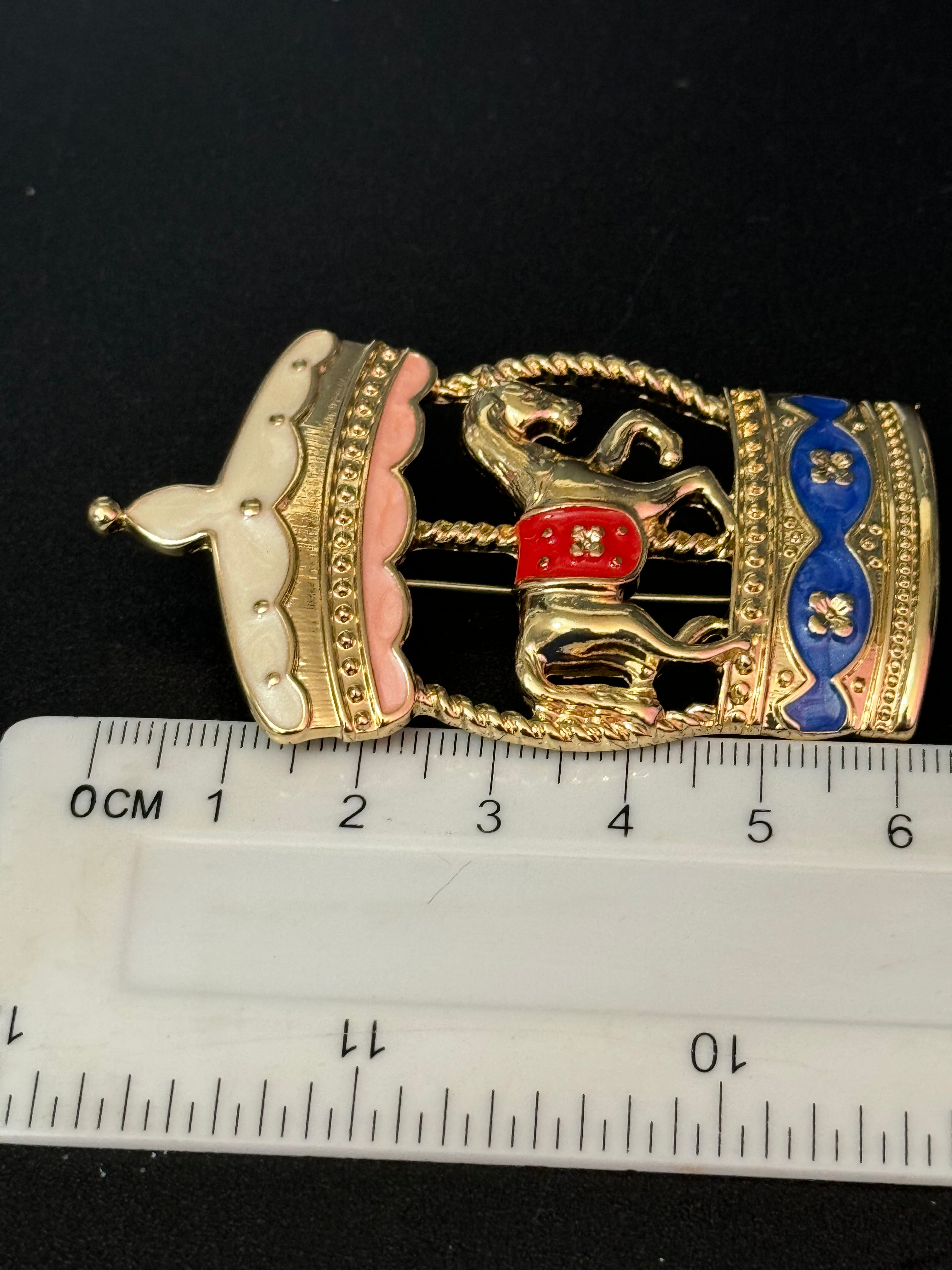 Novelty fairground merry go round carousel horse brooch