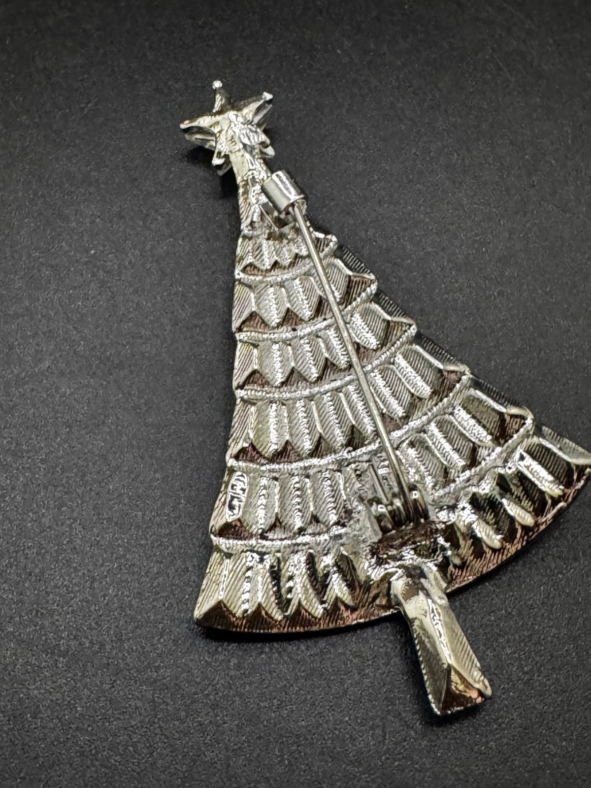 Rhinestone Christmas tree brooch, silver tone , festive jewellery