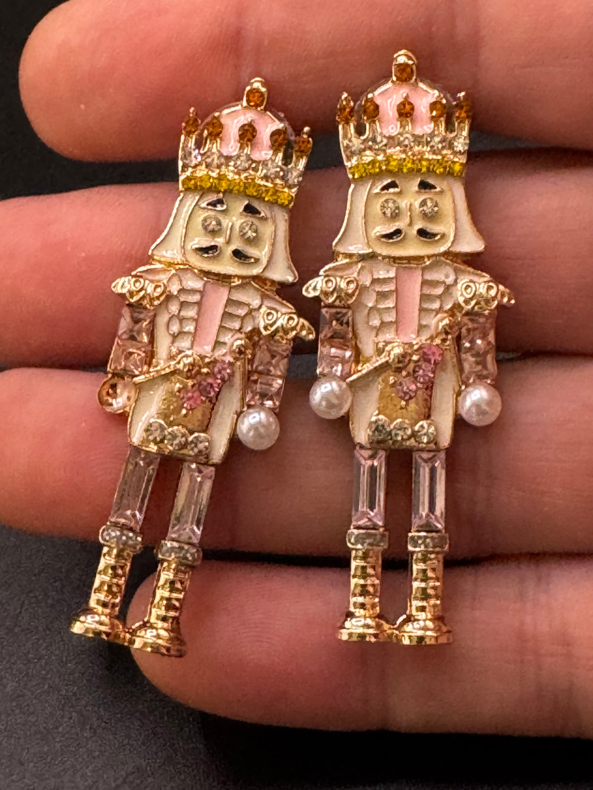 Pink Nutcracker Earrings, Christmas Soldier, Pink Enamel Drops