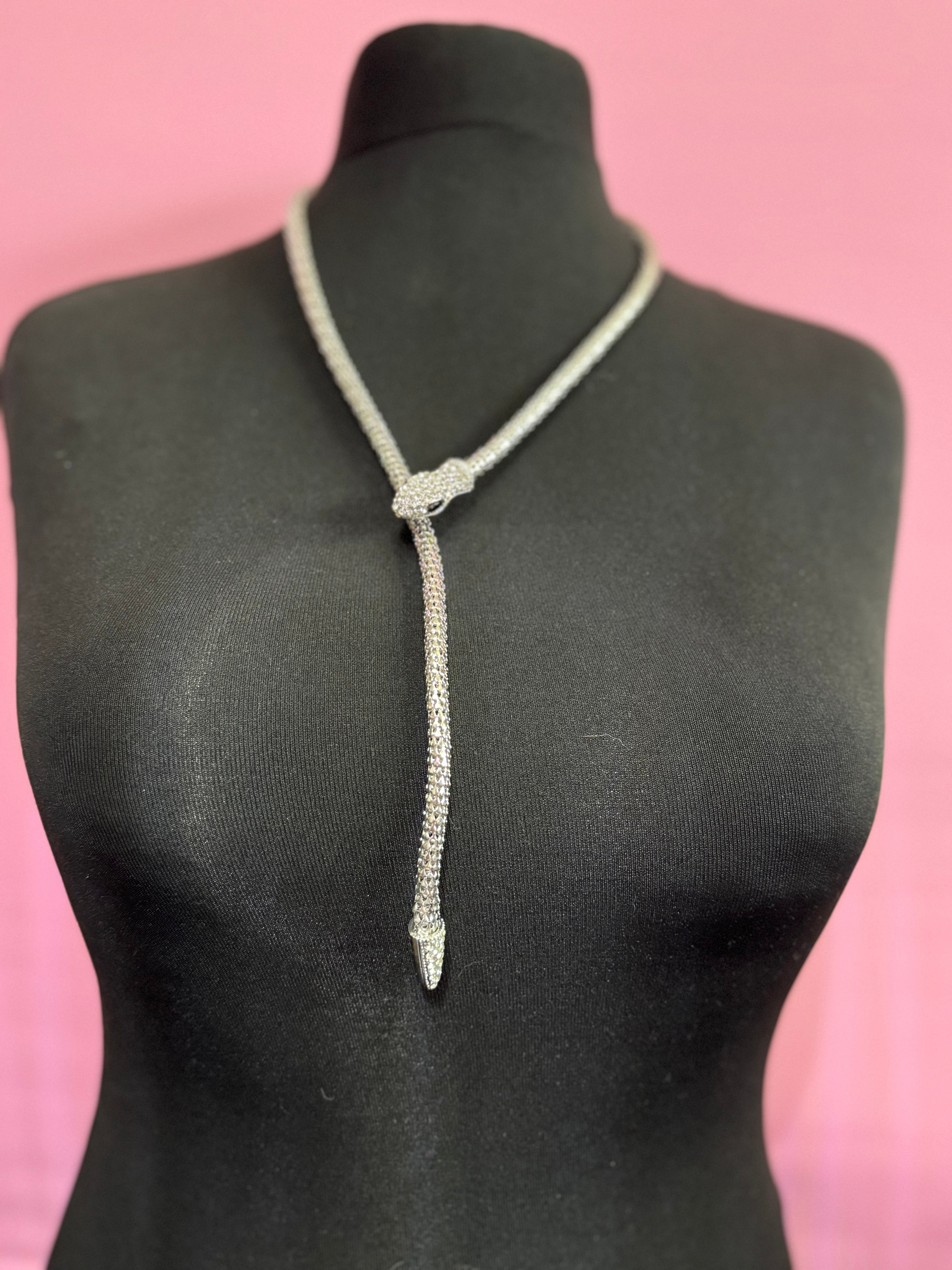 Silver tone mesh bendy wrap round magnetic snake choker collar necklace